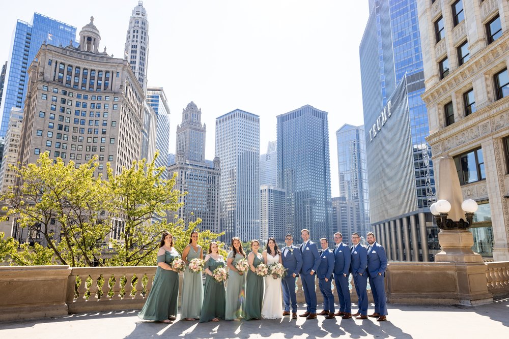 Alex Maldonado Photography | Chicago Wedding Photographer | wrigley building wedding party photos skyline view.jpg