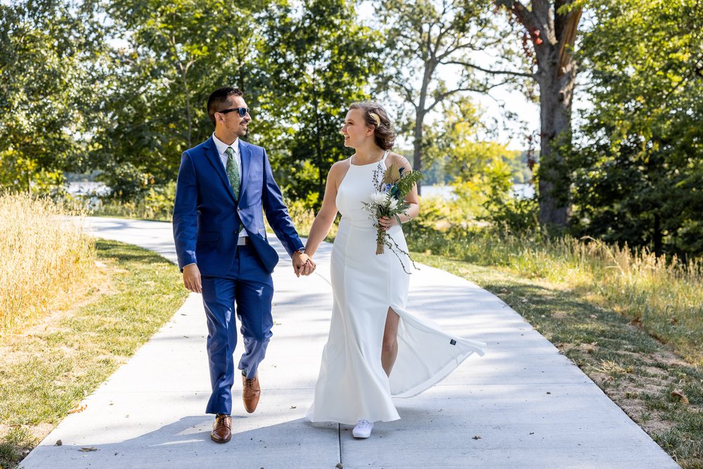 Alex Maldonado Photography | Chicago Wedding Photographer | couple walking along nature trail at  Four Rivers Environmental Education Center.jpg