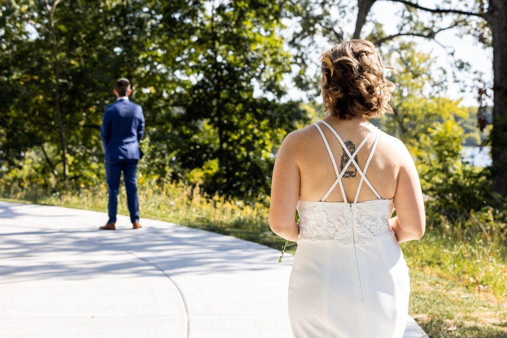 Alex Maldonado Photography | Chicago Wedding Photographer | Bride walking to groom during first look at  Four Rivers Environmental Education Center.jpg