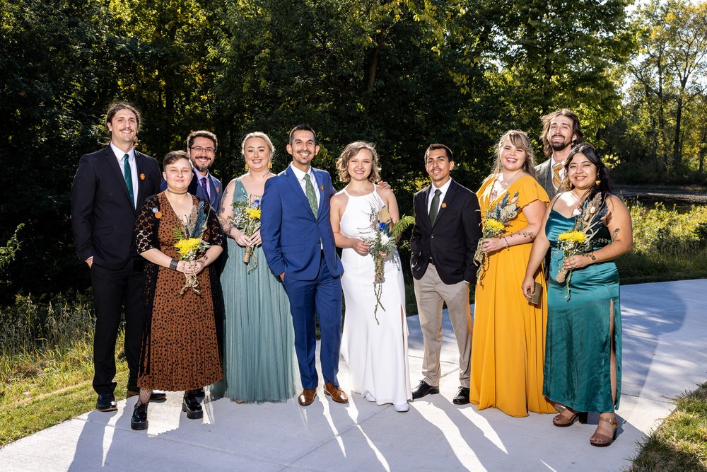 Alex Maldonado Photography | Chicago Wedding Photographer |  Four Rivers Environmental Education Center wedding party picture outdoors great hall.jpg