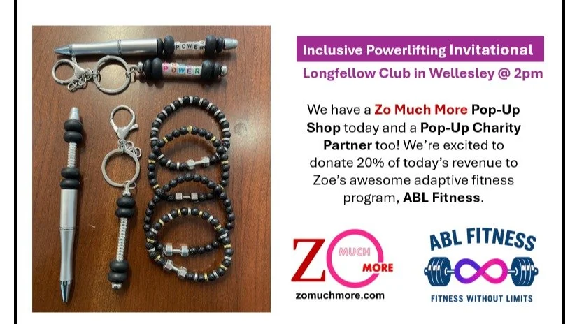 The word of the day is POWER! We're excited to sell these fun special edition Powerlifting-inspired items at the Inclusive Powerlifting Invitational with @ablfitnessforall, an awesome adaptive fitness program Zoe loves! We'll have these speciality it