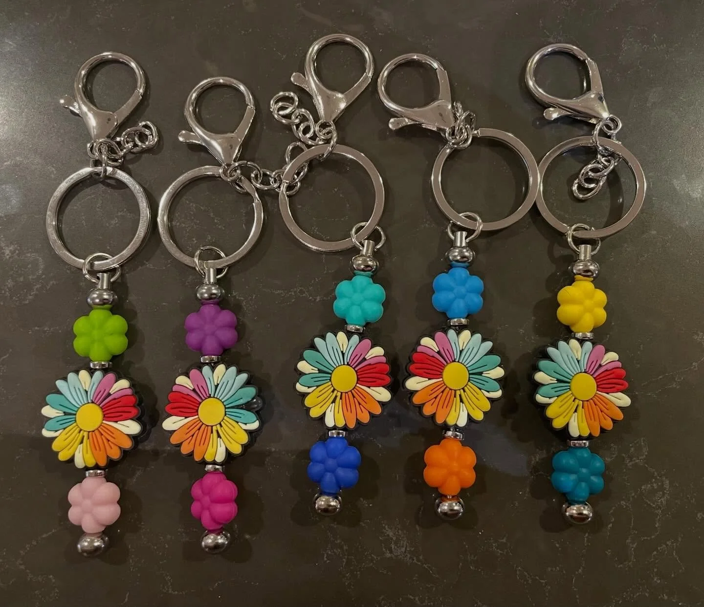 Fun key chain/bag charms for a bridal shower with a wildflower theme. We love to try to match the moment!