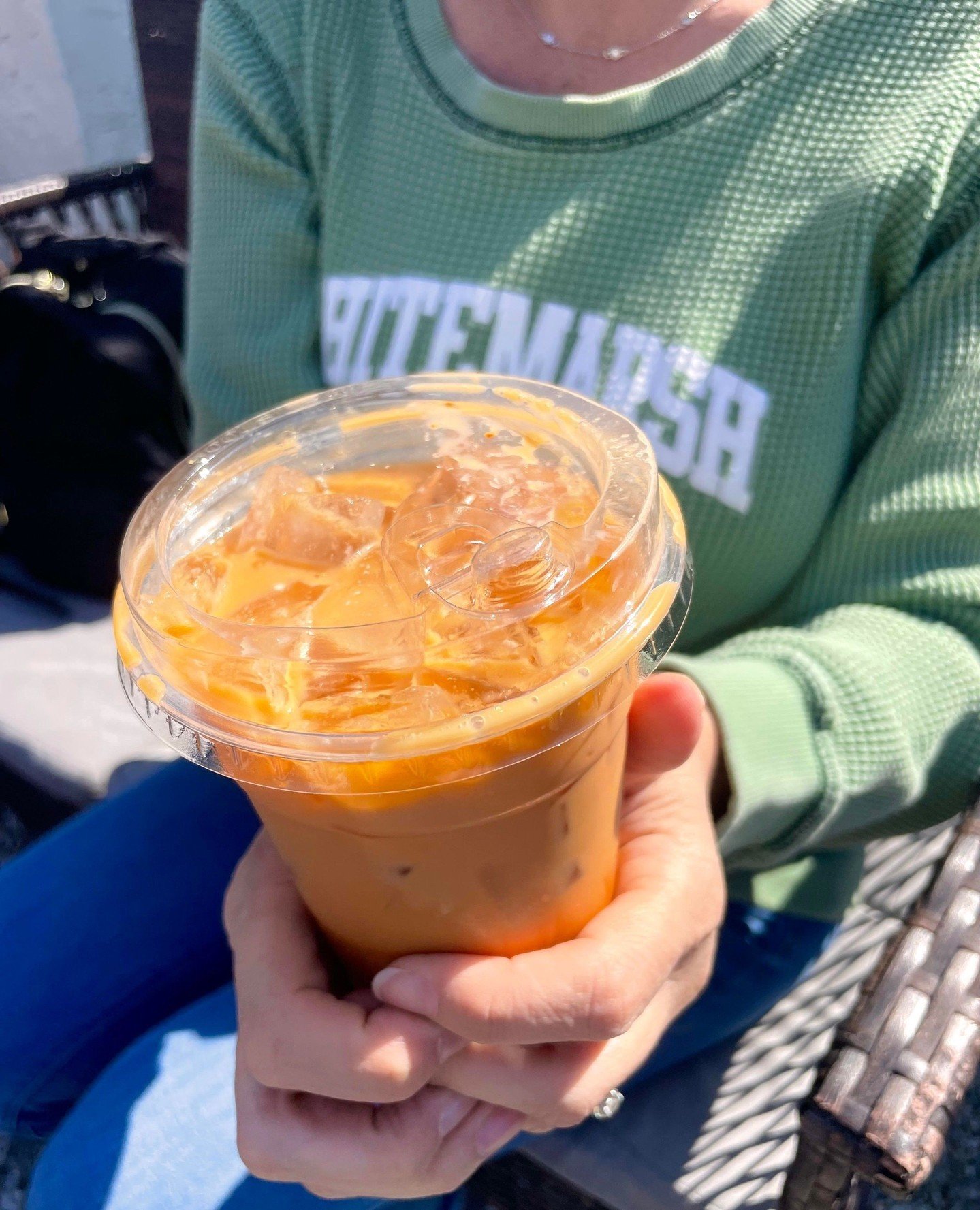 Did you know we sell Thai tea lattes?!? For all of our Chai fans, try this amazing alternative for the perfect spring drink!⁠
⁠
#drinkfeine #thaitealatte #thaitea #latte #coffeeshop #coffeelovers