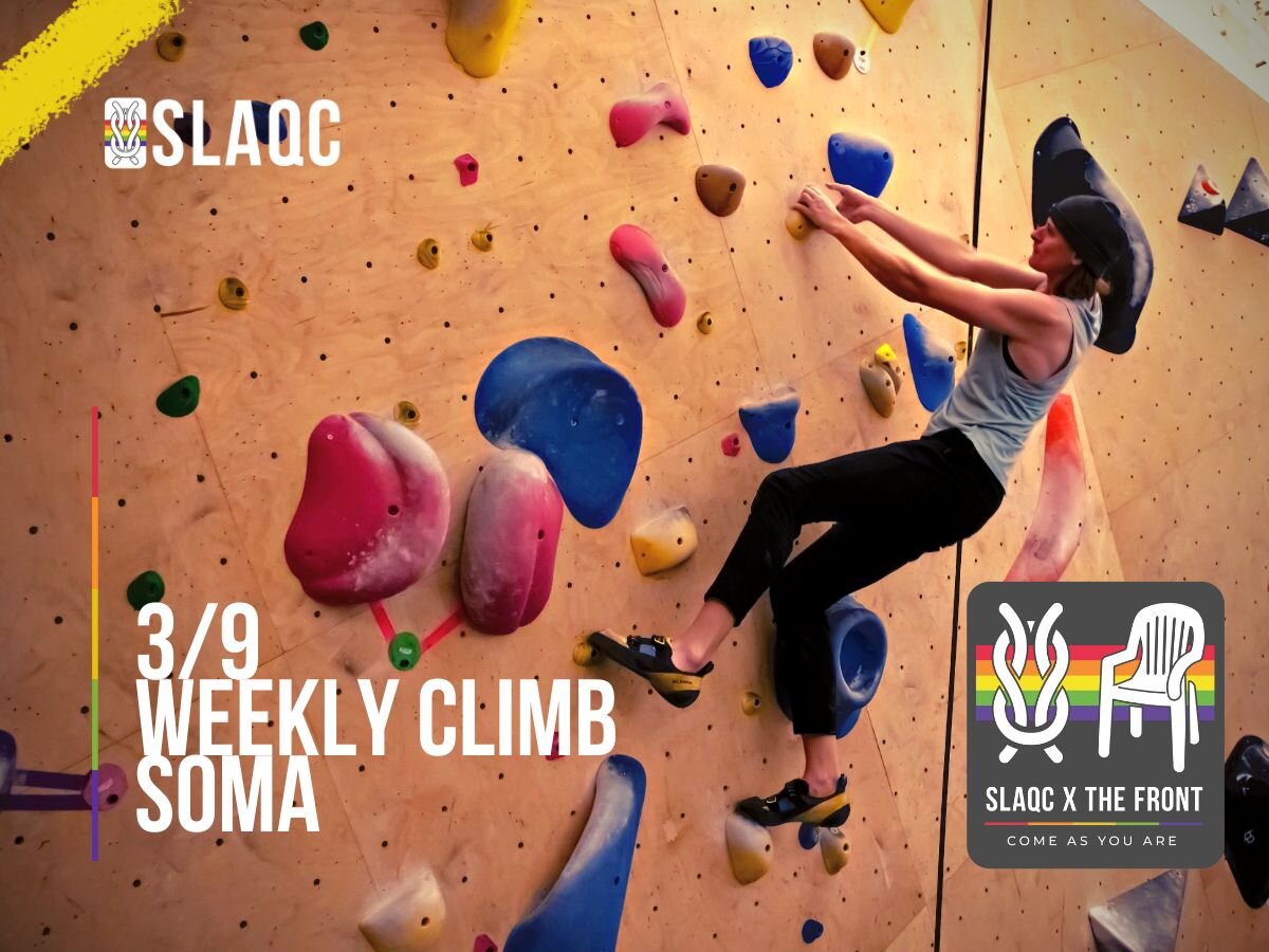 THURSDAY CLIMB NIGHT @ SOMA!

Hello SLAQC fam! We're back this week at SoMa! Come climb, hang, say hi - you know the drill! Also don't forget - we still have NEW merch for sale; check out the link in our bio to check it out 👀

We&rsquo;ll be meeting
