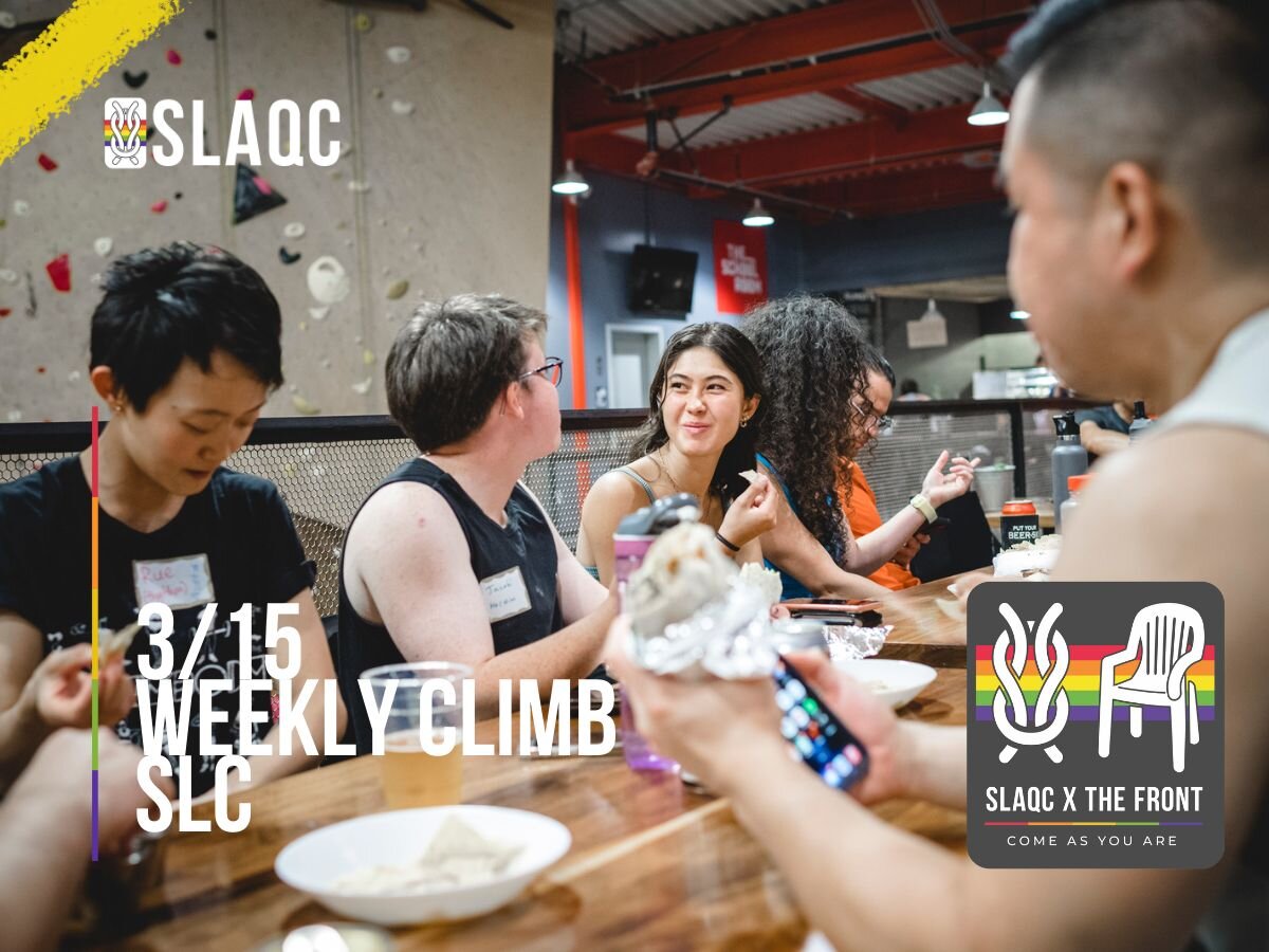WEDNESDAY CLIMB NIGHT &amp; SOCIAL @ SLC

Hello SLAQC crew! It's time for our next meetup on Wednesday - we can&rsquo;t wait to see your smiling faces over burritos and chips and guac and pretzels 🥨🥑🍻 Please note that most of the rope area will be