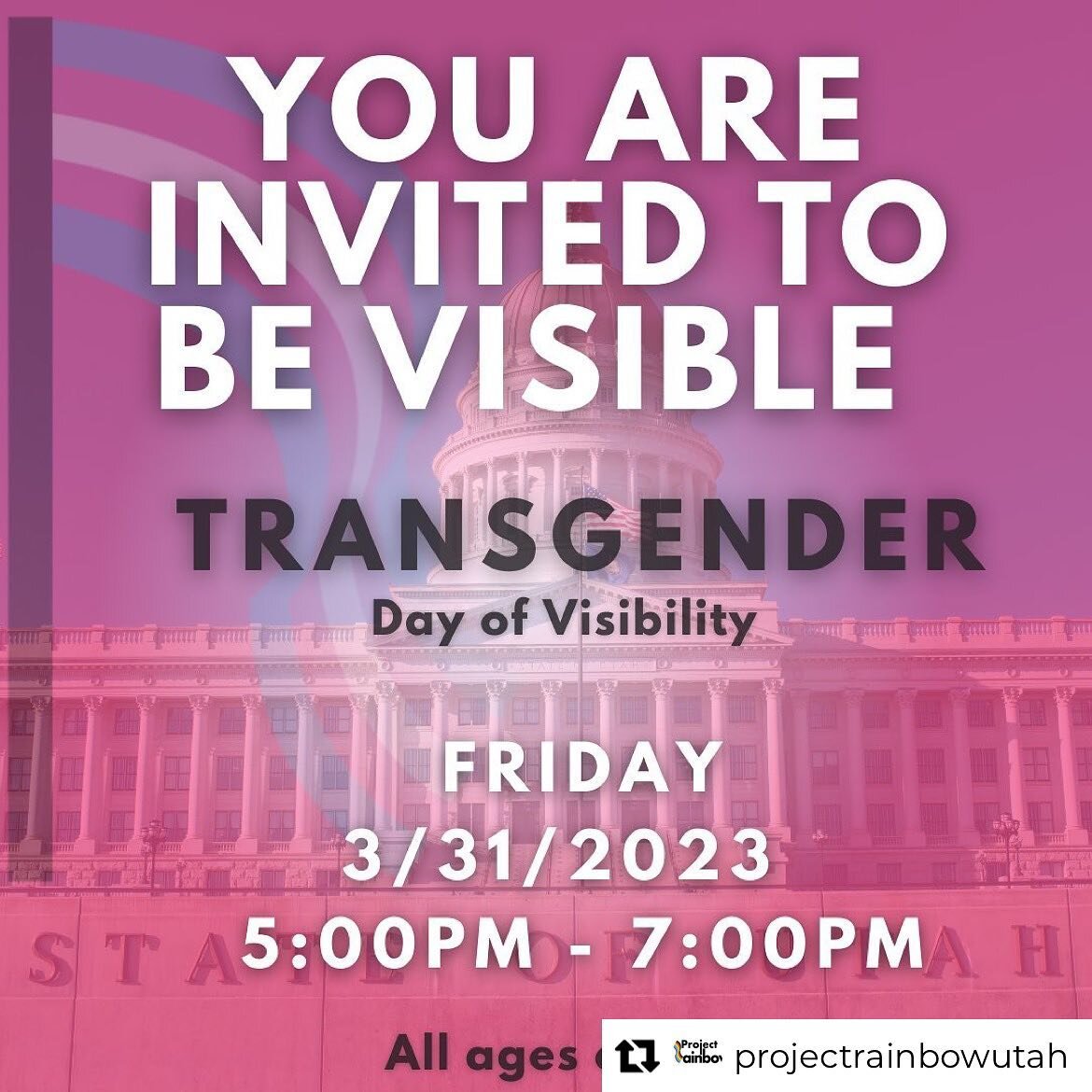 Hey SLAQC peeps! We are not holding a meetup this week but instead want to encourage folks to come out to the TDOV March and Rally on Friday! Wear your SLAQC gear and meet up at the flag poles at 5! 

Keep an eye out on our stories as there are diffe