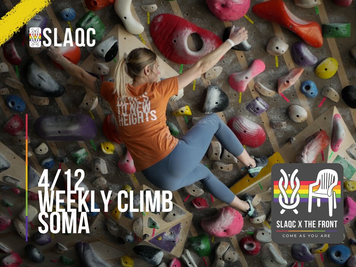 WEDNESDAY CLIMB NIGHT @ SOMA!

Hello SLAQCers! It's a SoMa week, and we're excited to see you all. Come climb, hang, say hi - you know the drill! Also don't forget - we still have NEW merch for sale; check out the link in our bio to check it out. It 