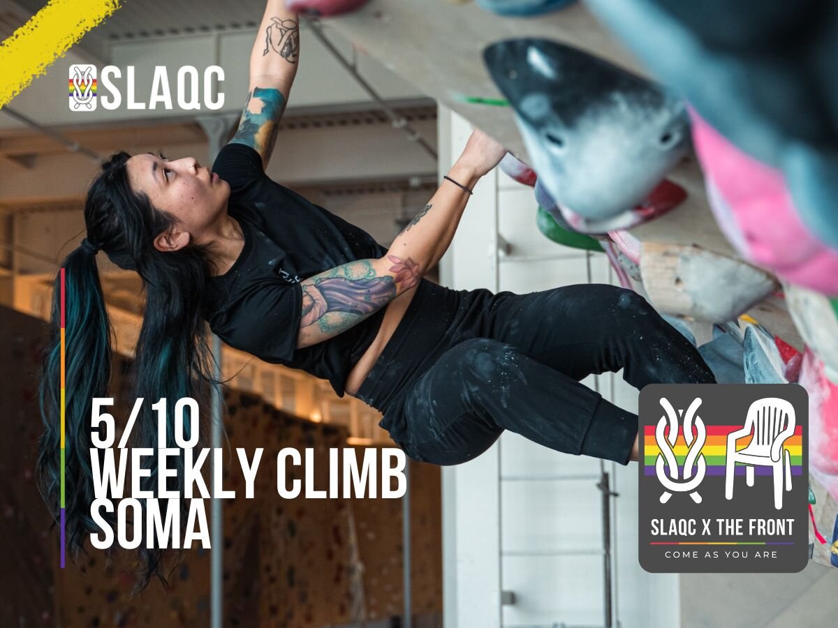 WEDNESDAY CLIMB NIGHT @ SOMA!

Hello SLAQCers! It's a special double SoMa month, starting this Wednesday! We love spending golden hour at this location as the weather turns ☀️ We hope to see you there! 

We&rsquo;ll be meeting inside at @thefrontclim