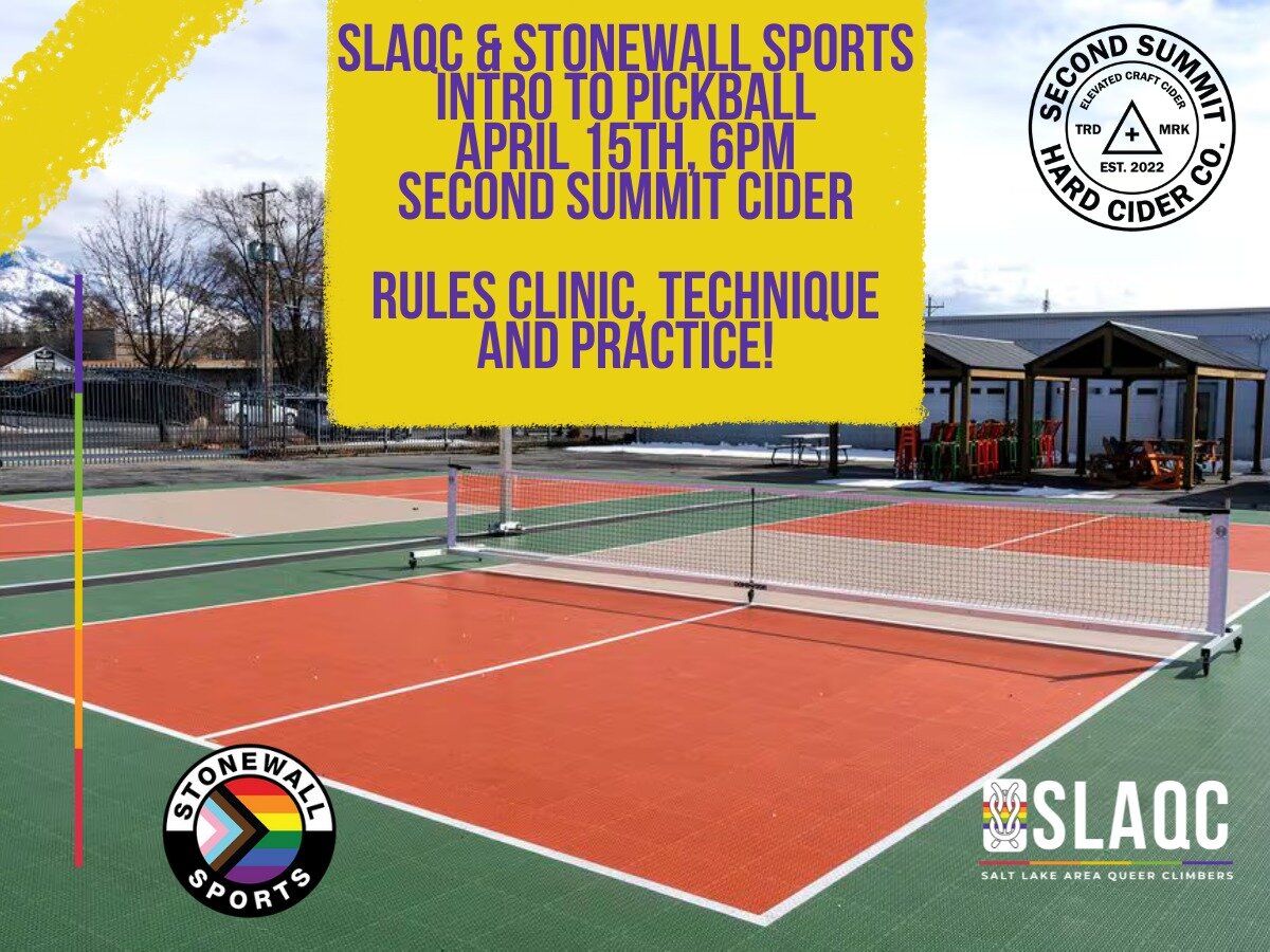 SLAQC + STONEWALL PICKLEBALL INTRO! 

SLAQC is very excited to be teaming up with @stonewallsportsslc to be hosting a pickleball clinic at @secondsummitcider ! See below for details and sign up via the link in our bio - spots are limited. This is a p