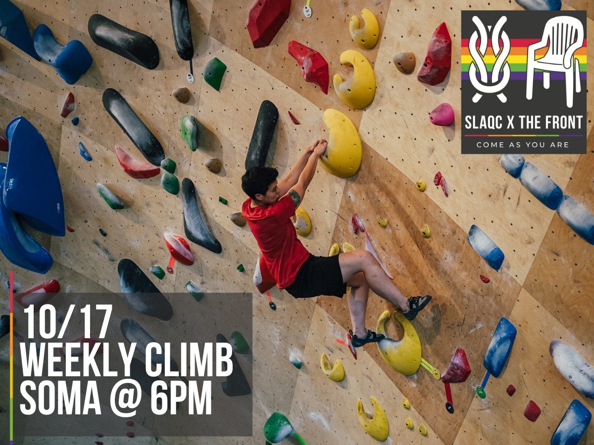 THURSDAY SLAQC MEETUP @ SOMA! 🧗&zwj;♀️🏳️&zwj;🌈

Golden hour climbing, good vibes, and an incredible community&mdash;what more could you ask for? 🌅 Join us this Thursday at SoMa for a fun-filled evening of climbing and connection! Whether you're h