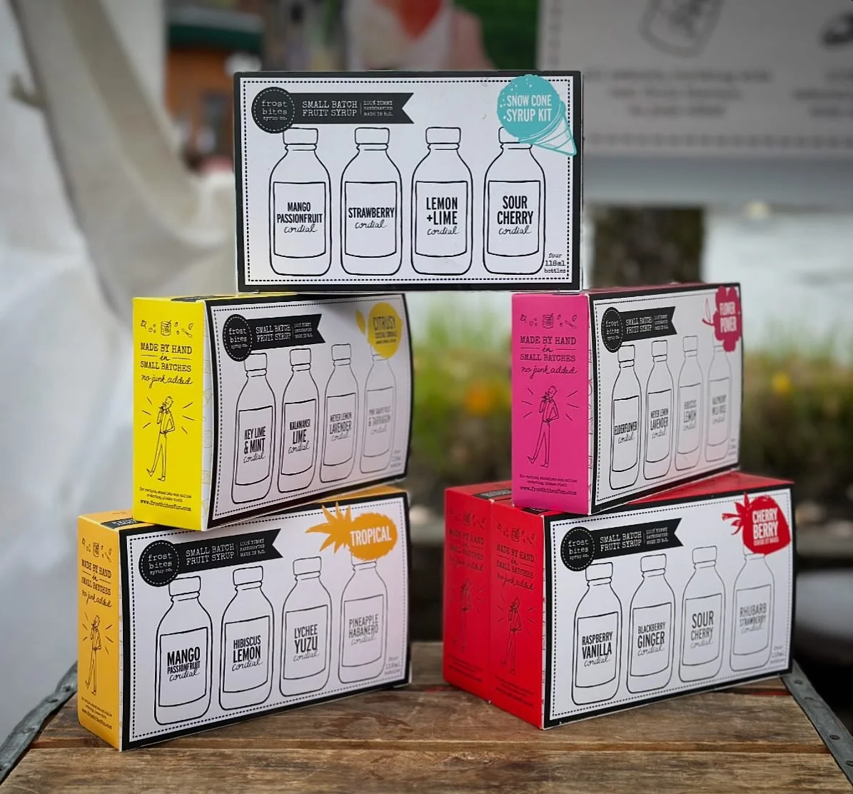 Our gift box game is strong this year!!
Returning are our top 3:
Cherry Berry
Tropical
Citrus Cocktail
Introducing, new this year:
Flower Power
Ultimate Snow Cone kit
4 different flavours + 4 recipes for inspiration 
Perfect for house warming gifts