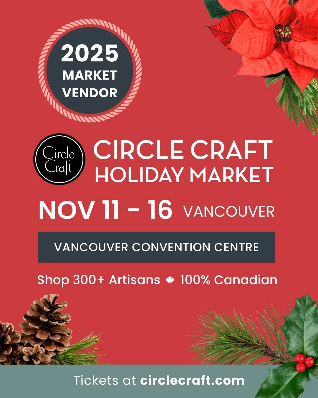 This week we will be at @circlecraftmarket for 6 days at the Vancouver Convention Center. This long standing holiday market features top notch Canadian artisans, and we are honoured to be among the many talented folks. This is an amazing opportunity 