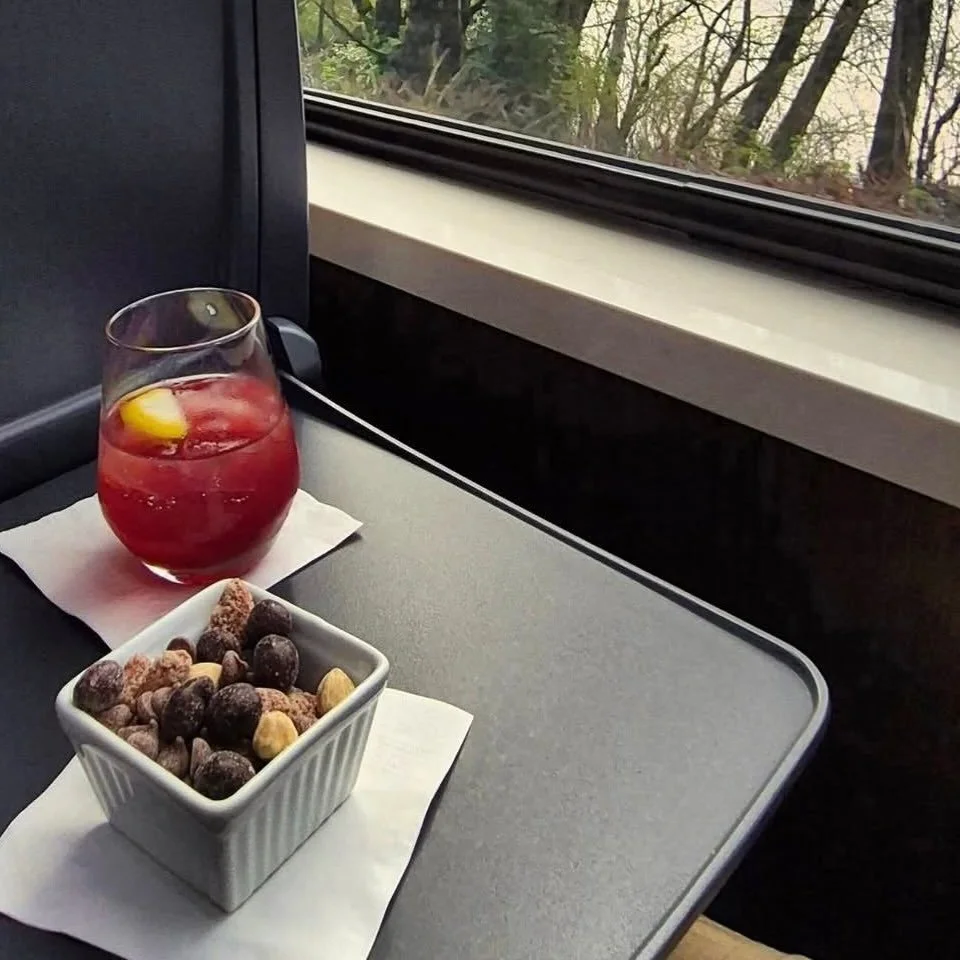 Sometimes you can find yourself enjoying a cocktail crafted with Frostbites cordials in the most delightfully unexpected place, like on a train Choo Choo Chooing thru the Rockies.