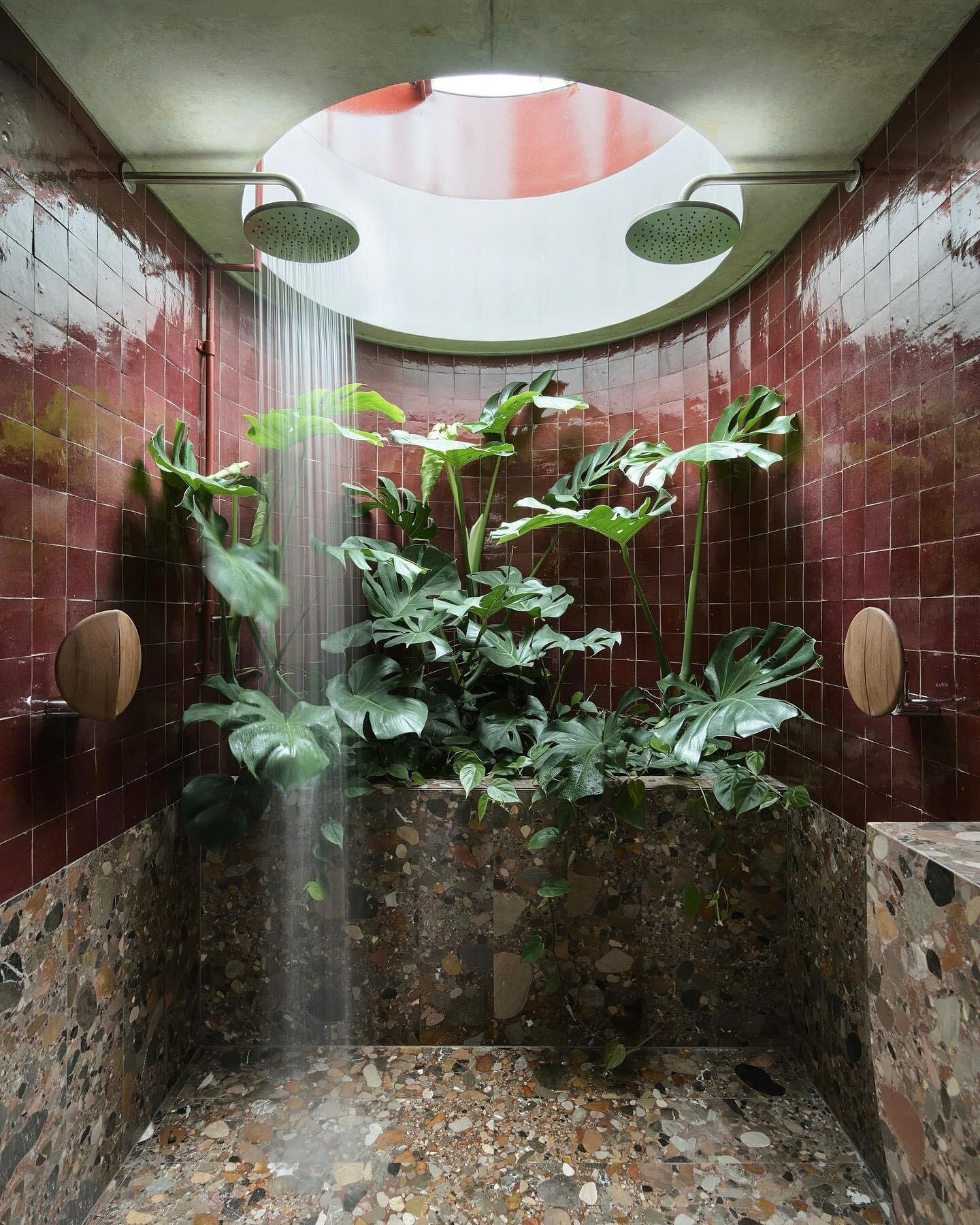 All this rainy weather has me thinking about this dream rain shower situation I had saved a bit ago. There&rsquo;s just something so inherently cozy and heavenly about mixing a mature lived-in monstera plants and terrazzo stone&hellip;I am in love. I