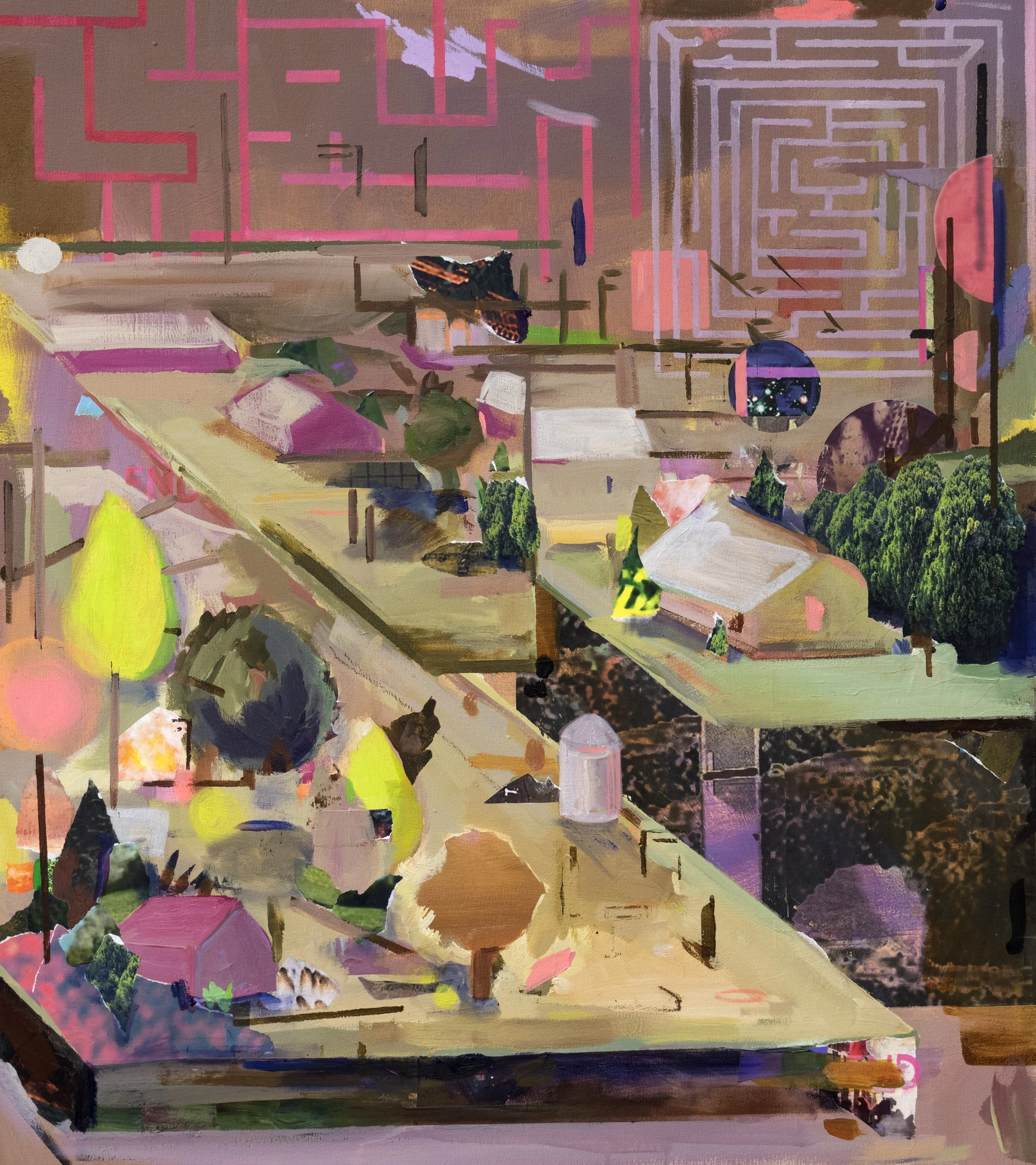 Leveling, 36" x 32" acrylic and collaged digital prints on canvas