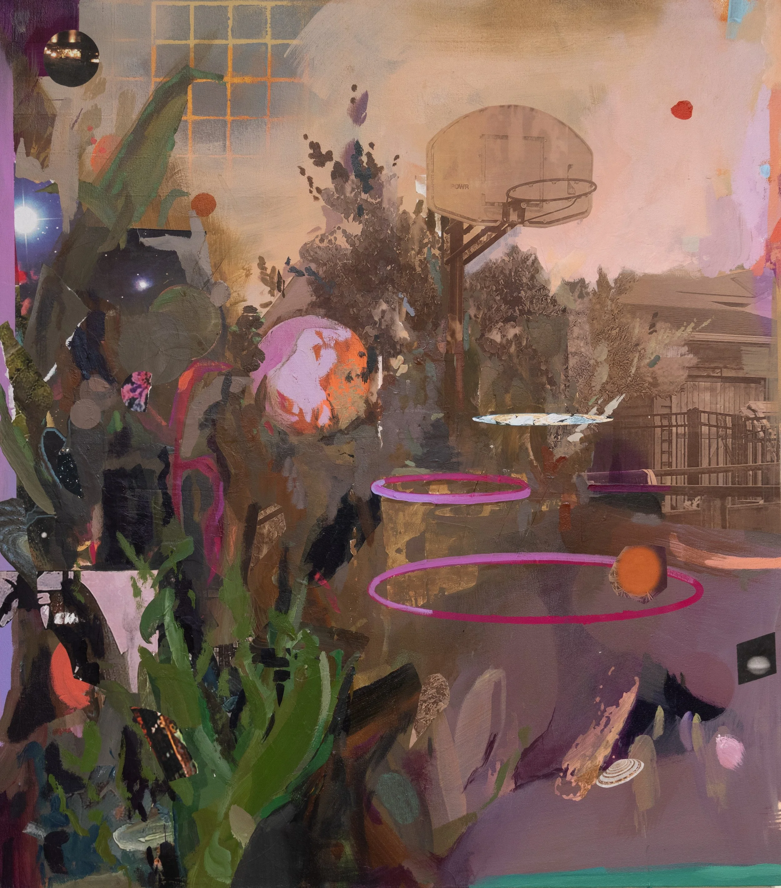 Abounding, 36" x 32" acrylic and collaged digital prints on canvas