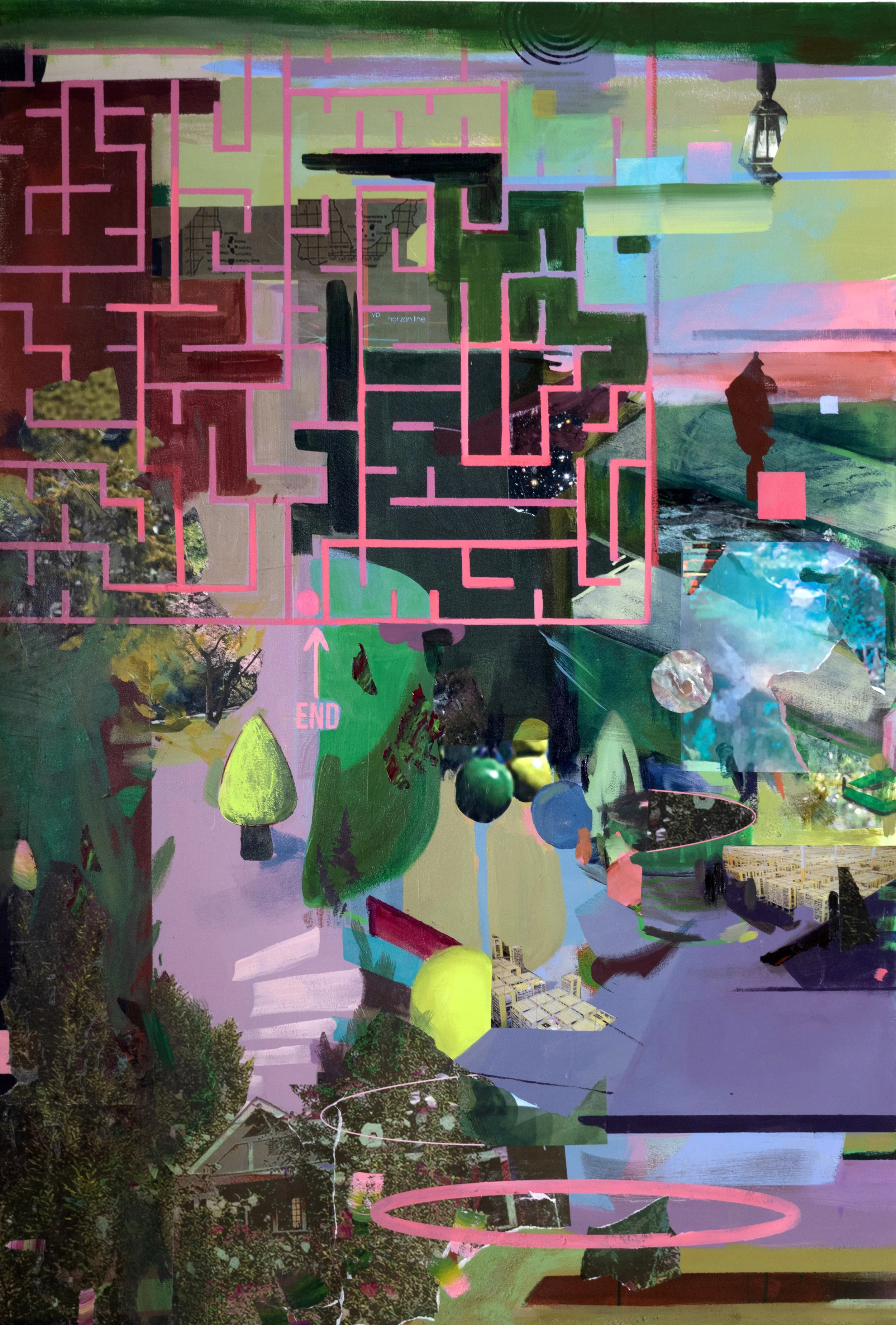 Detail, The Long Way Through, 72" x 168", acrylic, oil and collaged digital prints on canvas