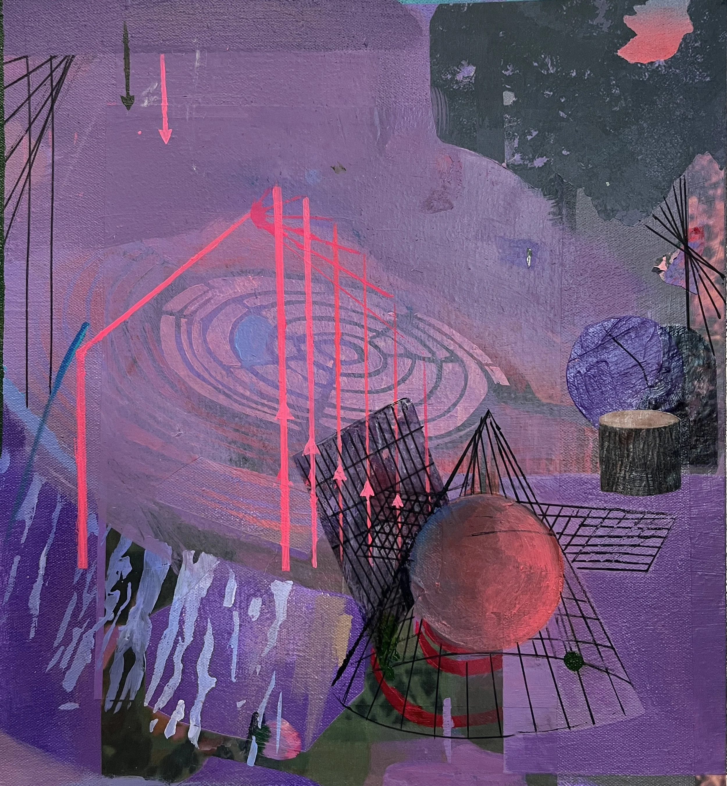 Axis, 14" x 13", acrylic and collaged digital prints on canvas