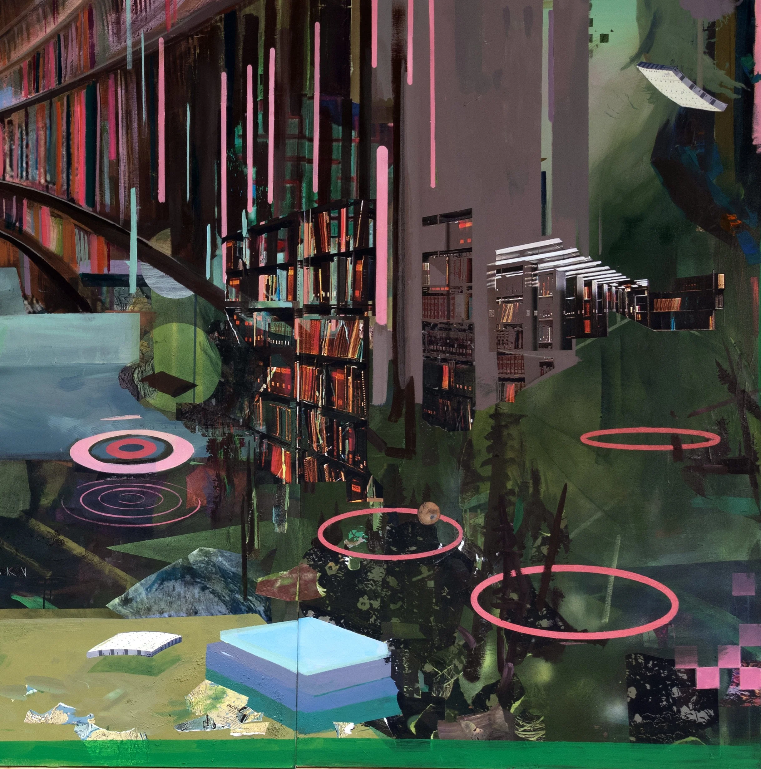 Detail, The Long Way Through, 72" x 168", acrylic, oil and collaged digital prints on canvas