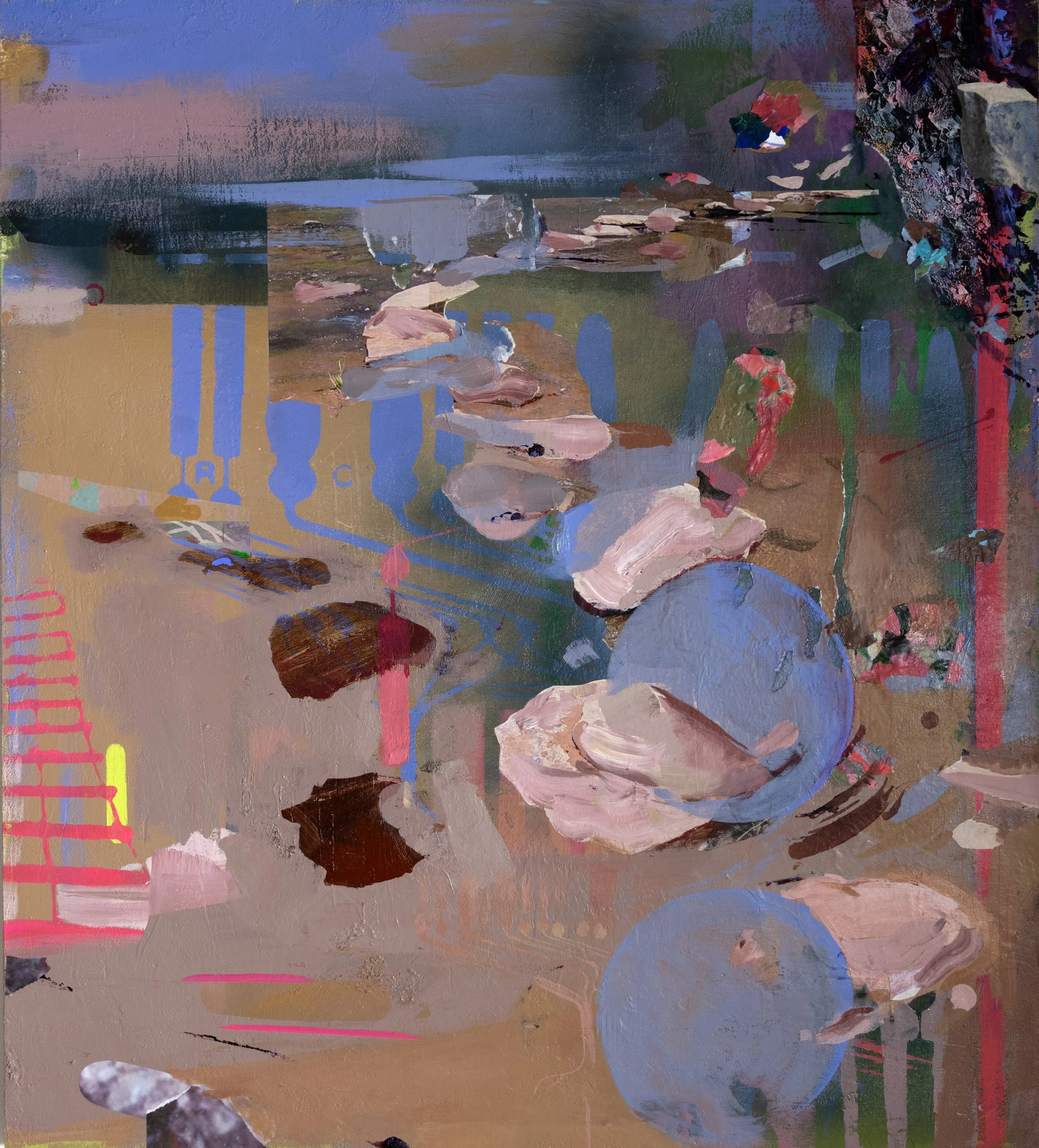 Bridging, 36" x 32" acrylic, oil and collaged digital prints on canvas