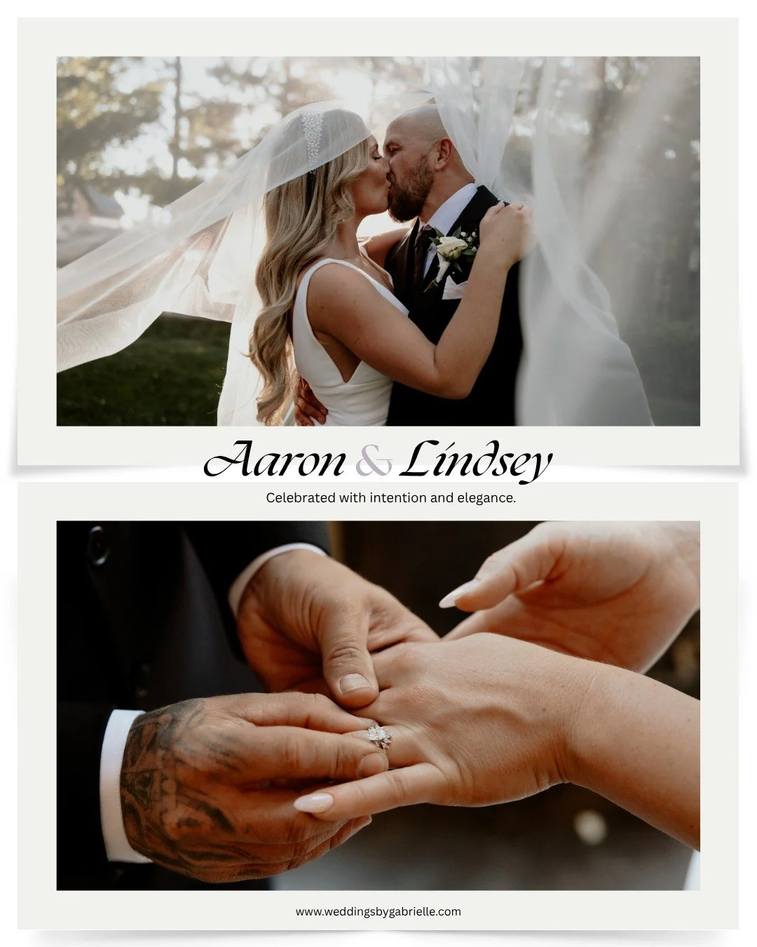 A love story sealed with timeless elegance. ✨ 

Aaron &amp; Lindsey&rsquo;s wedding was a beautiful reflection of their journey, intimate, intentional, and full of unforgettable moments. 

At Weddings by Gabrielle, we design celebrations that honor y