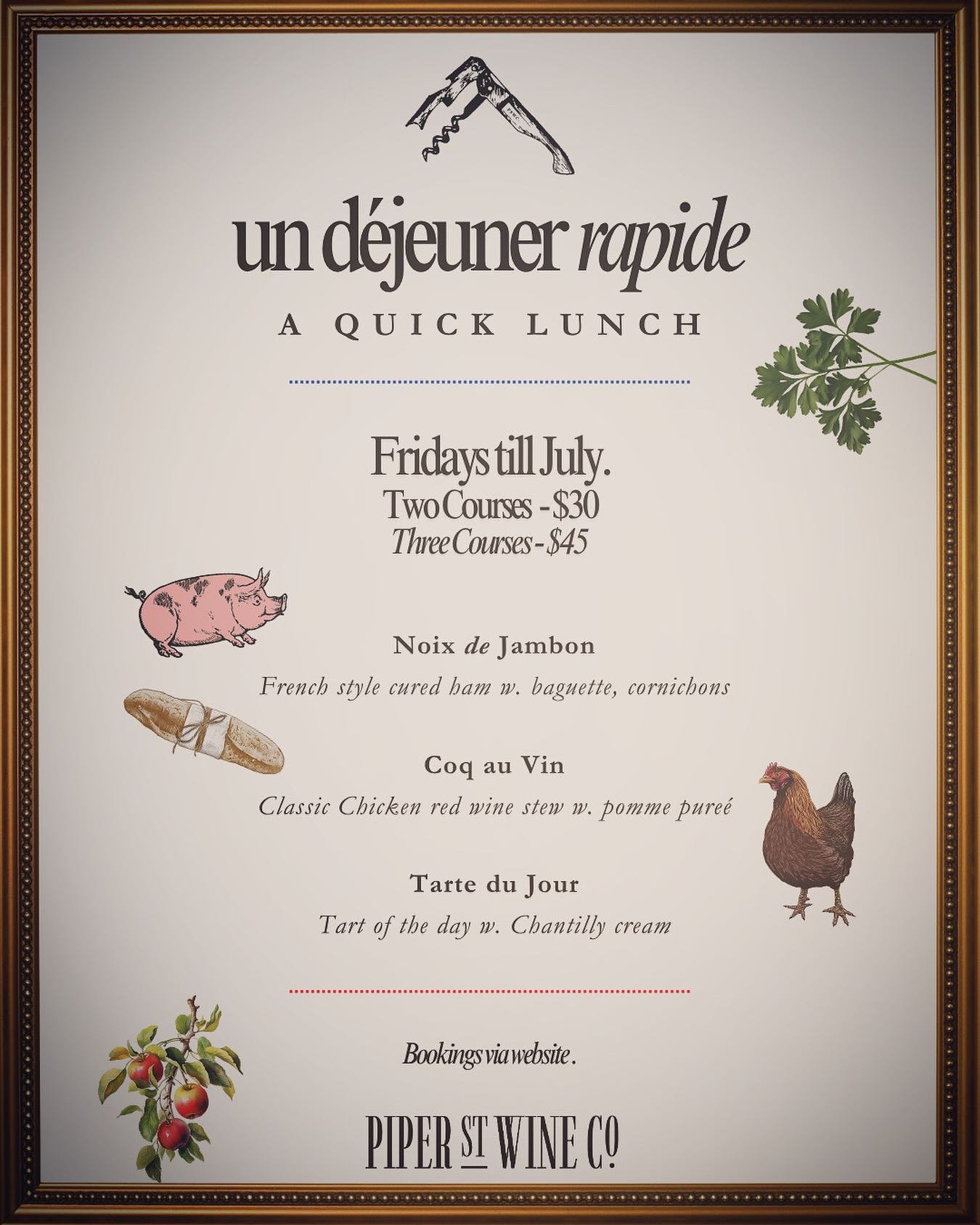 Fridays till July.

un d&eacute;jeuner rapide

A quick lunch, then back to it. Pop in.

Bissou x