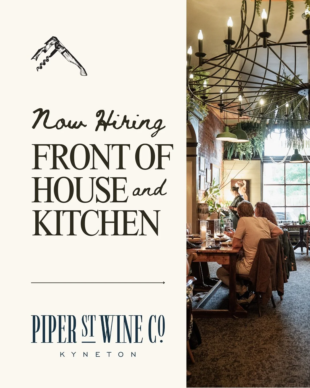 Now Hiring.

Front of House and Kitchen.
Experienced or just starting.
If you love your wine and food, we&rsquo;re keen to chat.
To learn more and to join our team, reach out however you like.

Xo