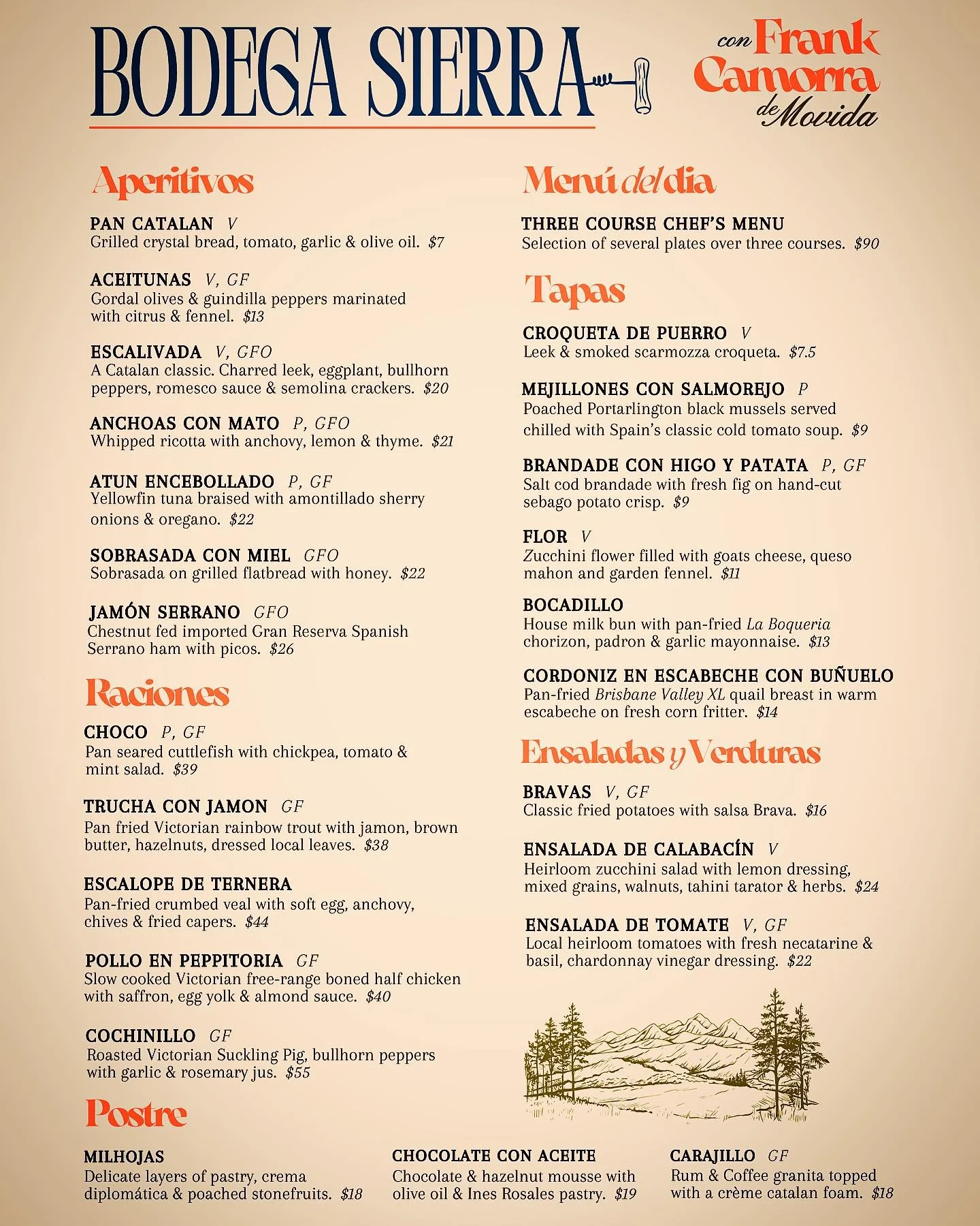Nuevo men&uacute; debut esta noche!

New menu debut tonight!
Have a look. We&rsquo;re excited, it&rsquo;s delicious.
Food snaps coming soon..

BODEGA SIERRA
@frankcamorra 
@piperstwineco 

Thursday-Sunday

Book online or call 54221079