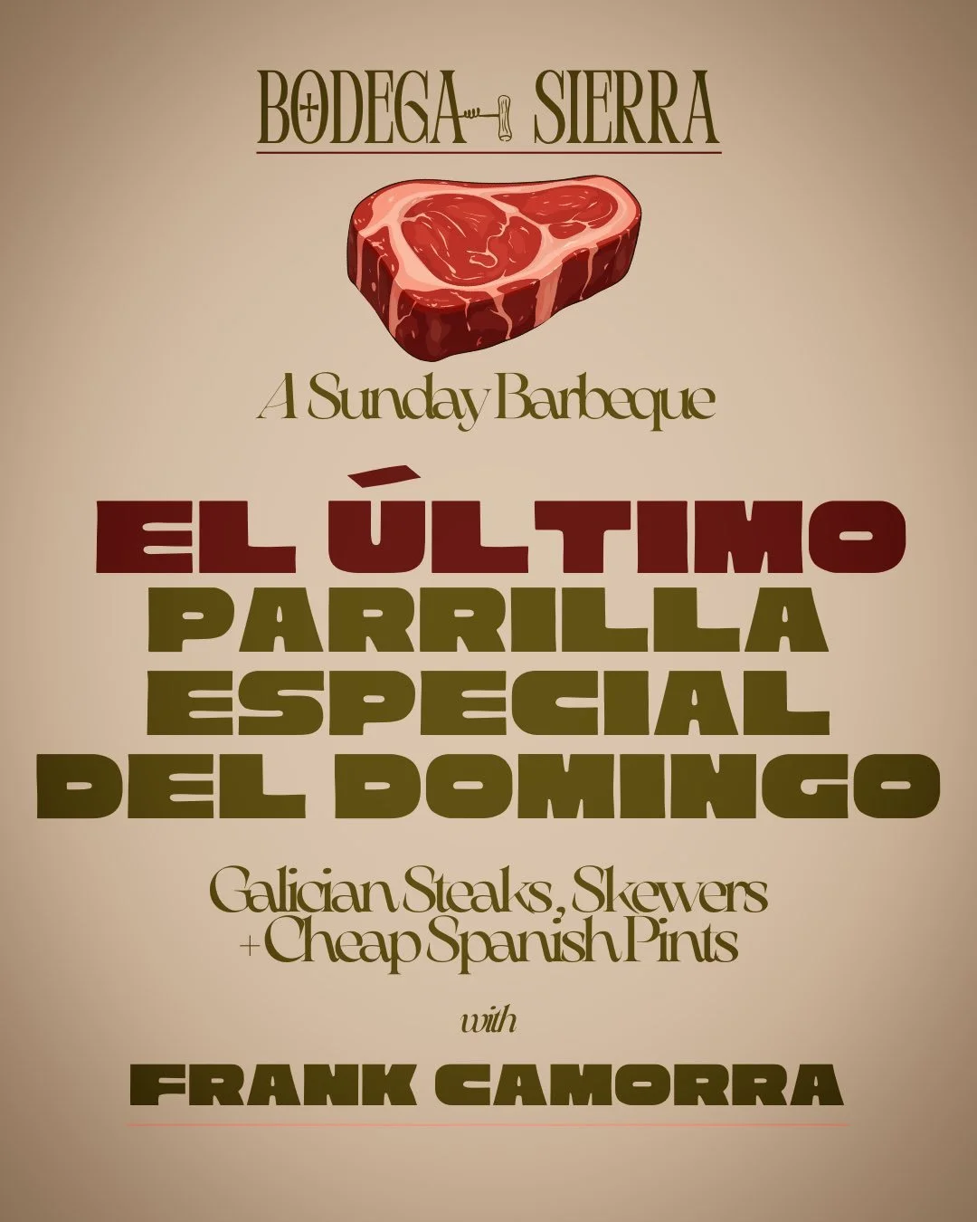The last one.. for a while.

Sunday Grill - you know the drill.

Hefty Chulet&oacute;n - Galician Style Steaks,
Moorish Lamb Skewers &amp;
also today some marinated half chickens.

All grilled to perfection by @frankcamorra 

Wash it down with @estre