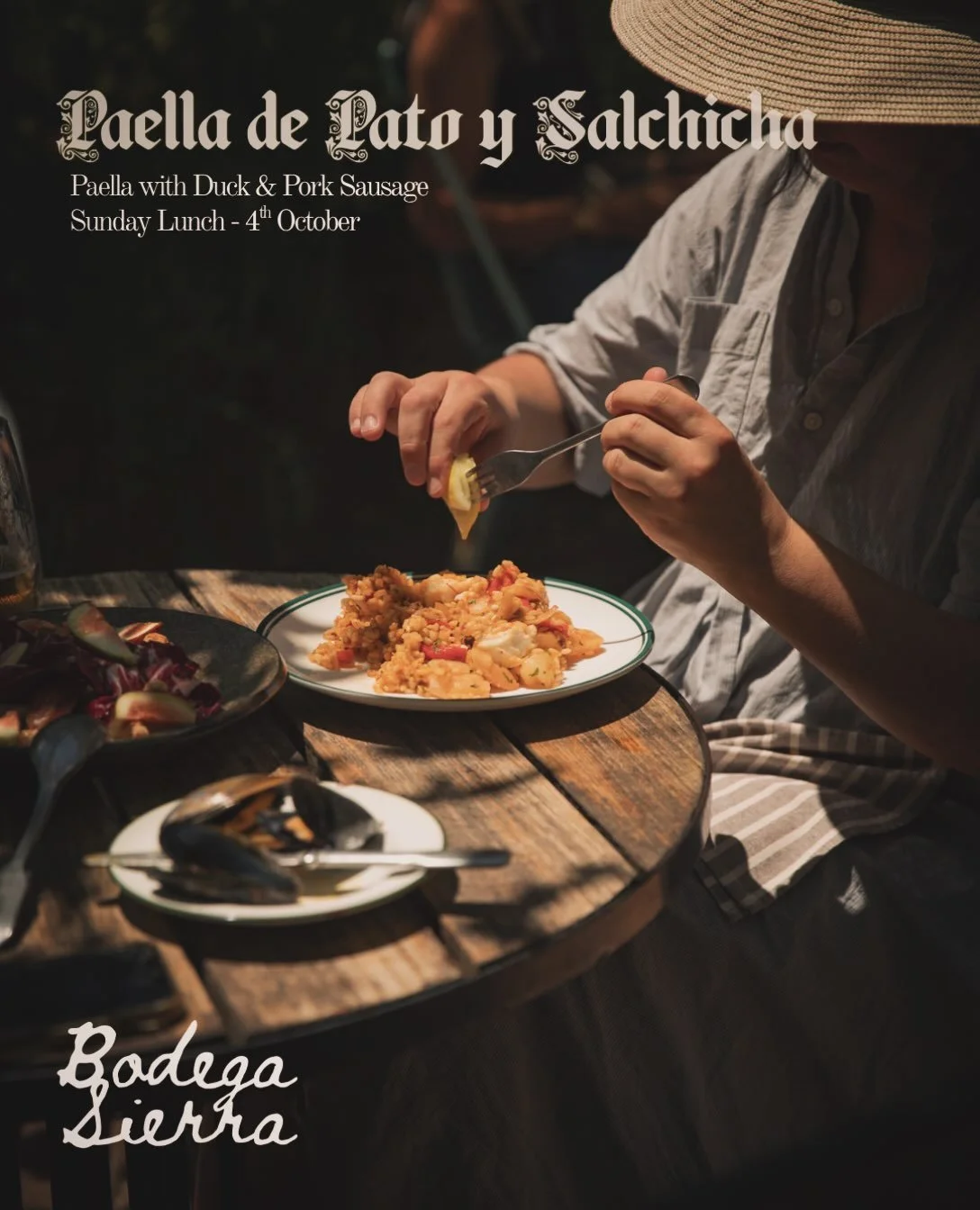 Sunday Lunch.

Paella is the staple of Sunday lunches in Spain.
Join us today for a delicious three course set menu with the main being a gorgeous duck &amp; pork sausage Paella.

This version of Paella originates from around Albufera lake in Valenci