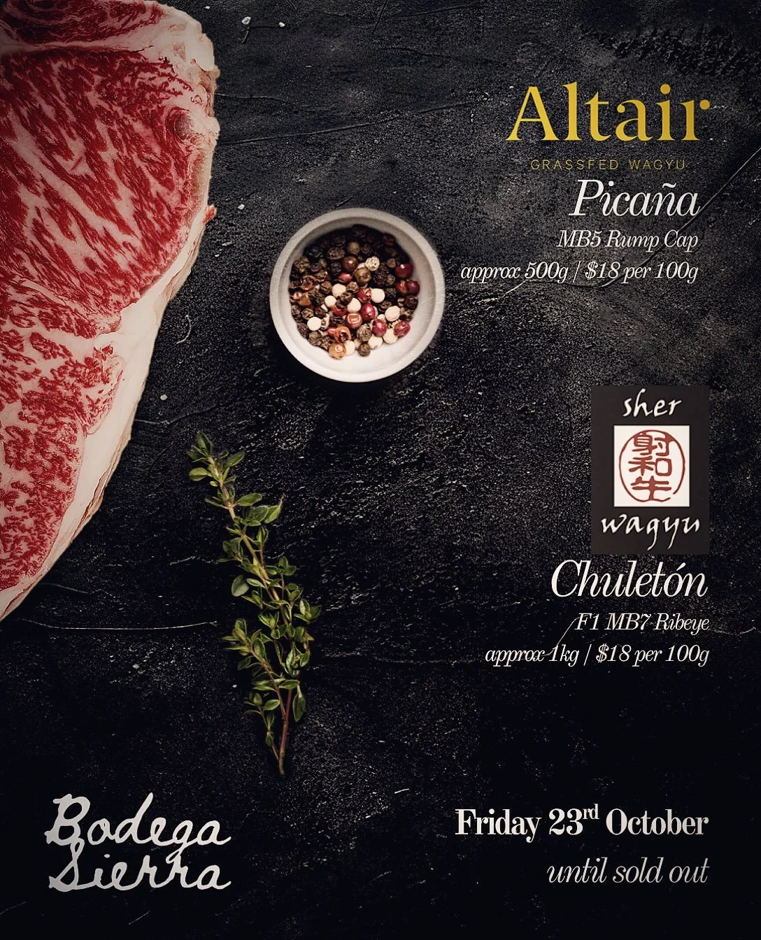 Tonight.

Grab &lsquo;em before they&rsquo;re gone. Some nice cuts in house tonight. Whipping up our Sevilla peppercorn &amp; whiskey sauss as well. 

@altairwagyu 
@sherwagyu 
@frankcamorra 
@piperstwineco