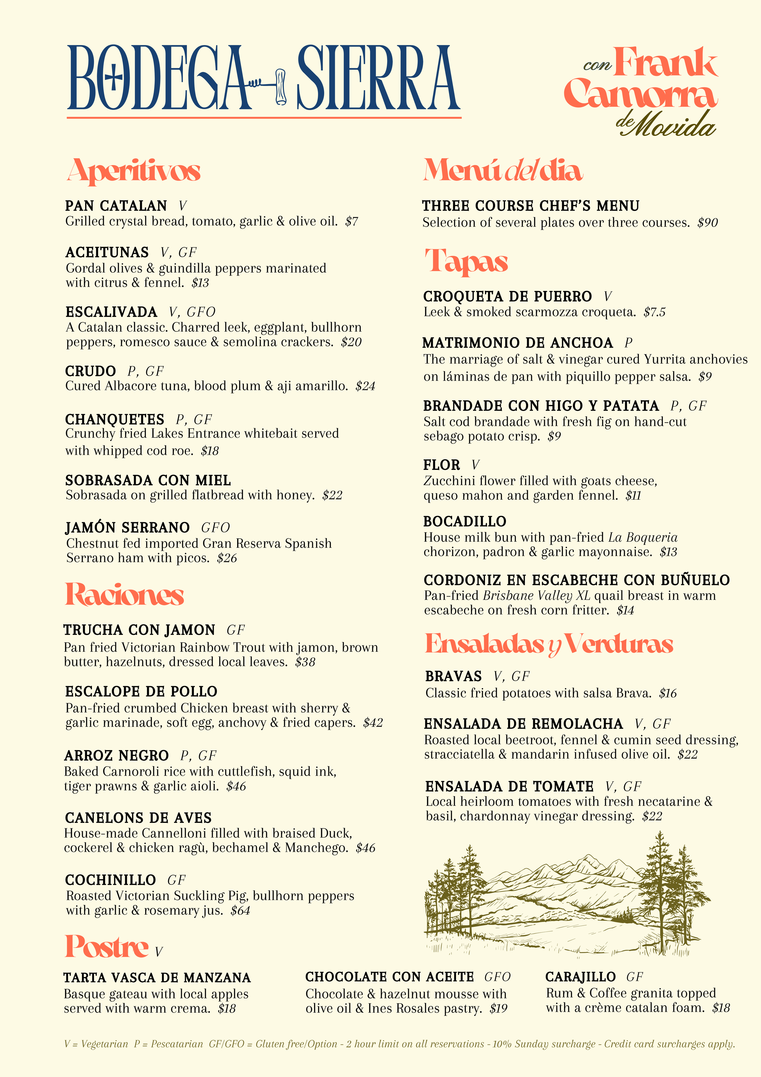 menu, kyneton, restaurant, wine bar, spanish food, frank camorra from movida, tapas, lunch, dinner
