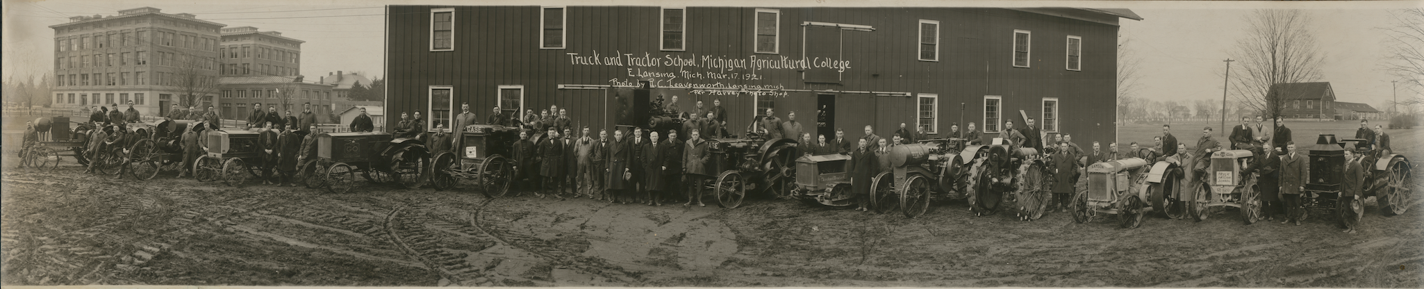 Truck and Tractor School, Michigan Agricultural College, 1921; Photo by R.C. Leavenworth per Harvey Photo Shop; Courtesy of the Michigan State University Museum.