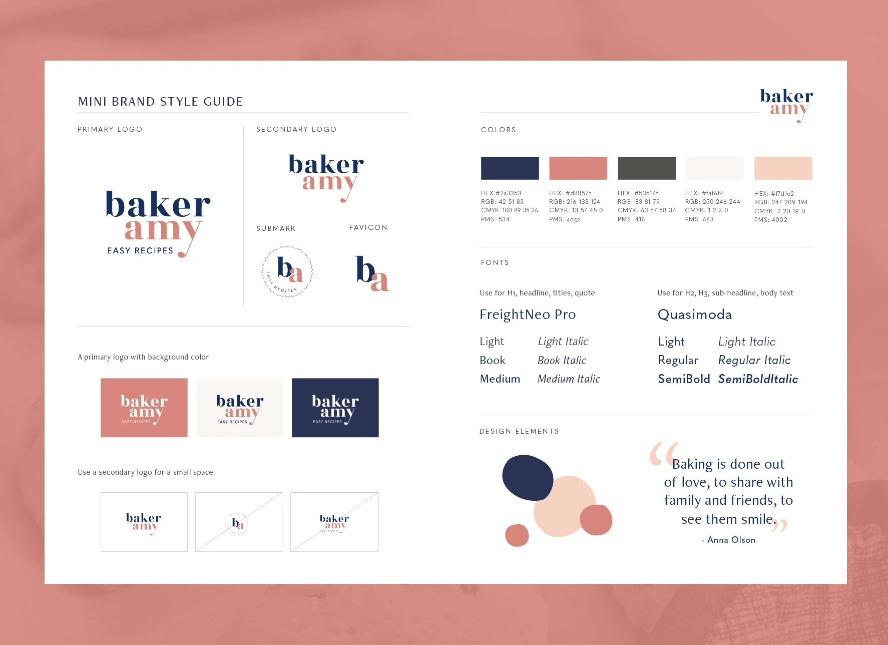 Mini brand style guide example for baking school