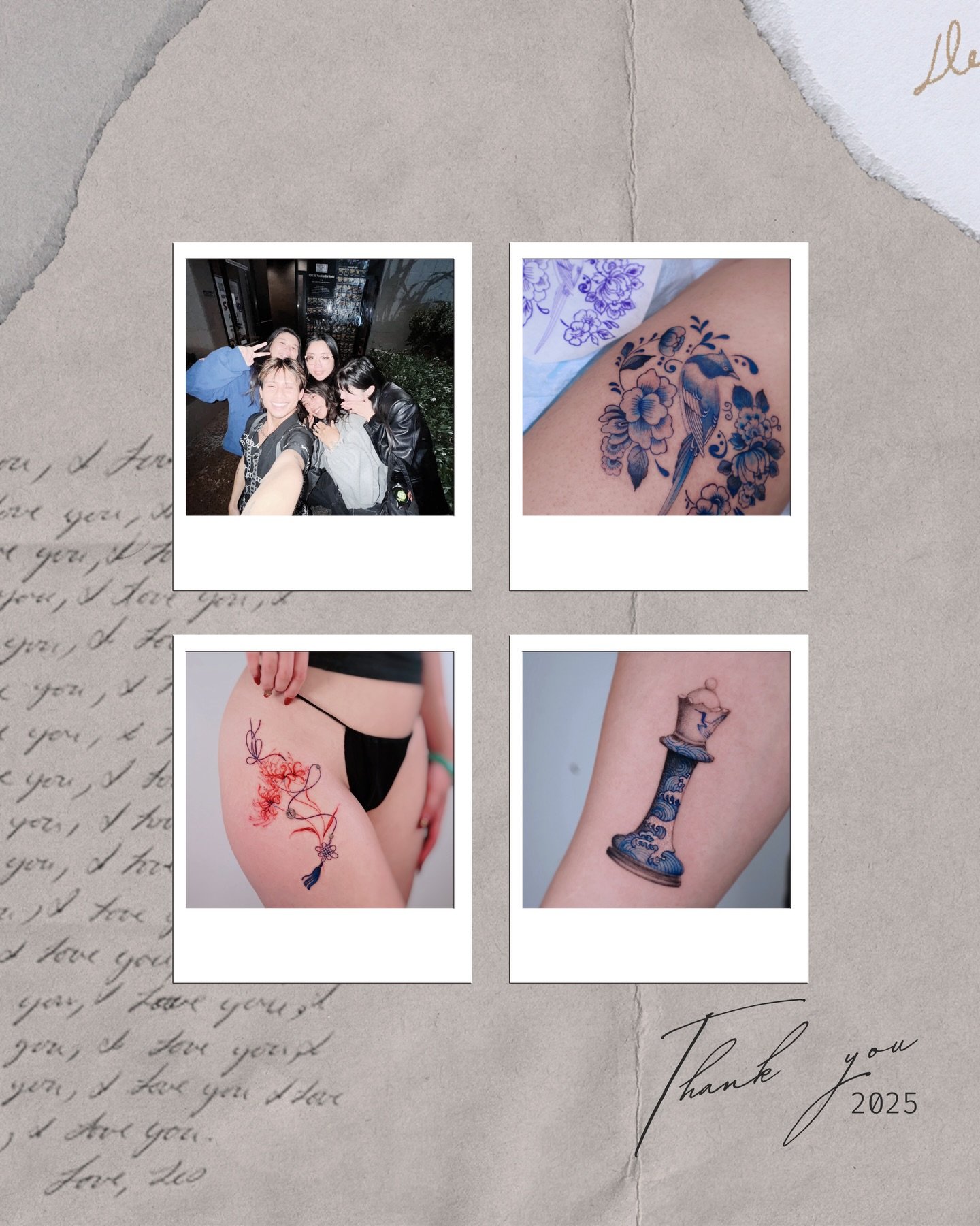 Thank you 2025 💙 
The end of the year is also my tattooing anniversary. You can swipe to see my last tattoo of 2025, and my first tattoo ever 3 years ago. 
I&rsquo;m so grateful to be doing what I love everyday of the year. I&rsquo;m so grateful for