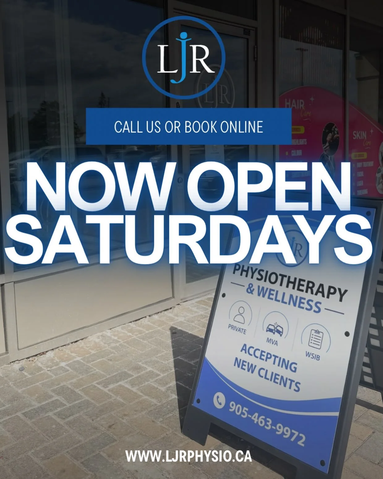 Busy work week? We get it. That&rsquo;s why we&rsquo;re now open on Saturdays! 

LJR Physiotherapy &amp; Wellness is now open on Saturdays (by appointment only)! We are accepting new clients for private care, MVA, and WSIB.

Call 905-463-9972 or visi