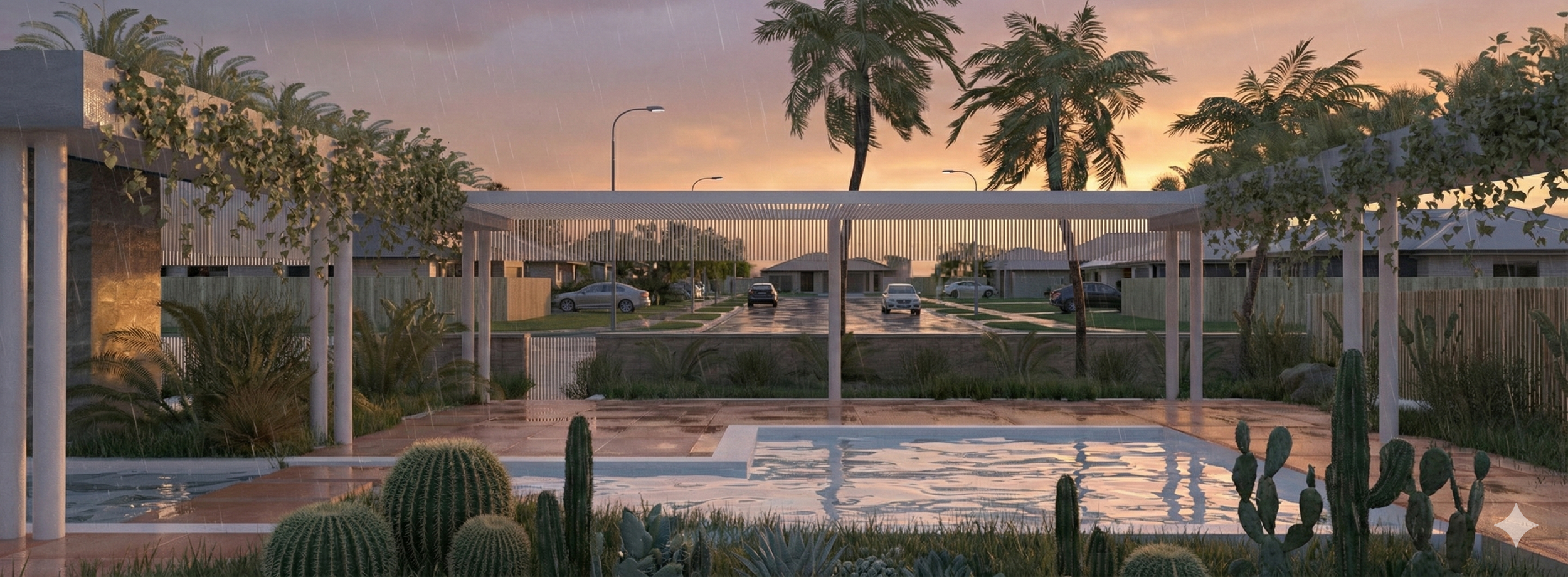 This Contemporary Mediterranean pool area is the highlight of a recent Burleigh Waters renovation. The landscape design uses suspended gardens to maximize space and ensure privacy for the family.