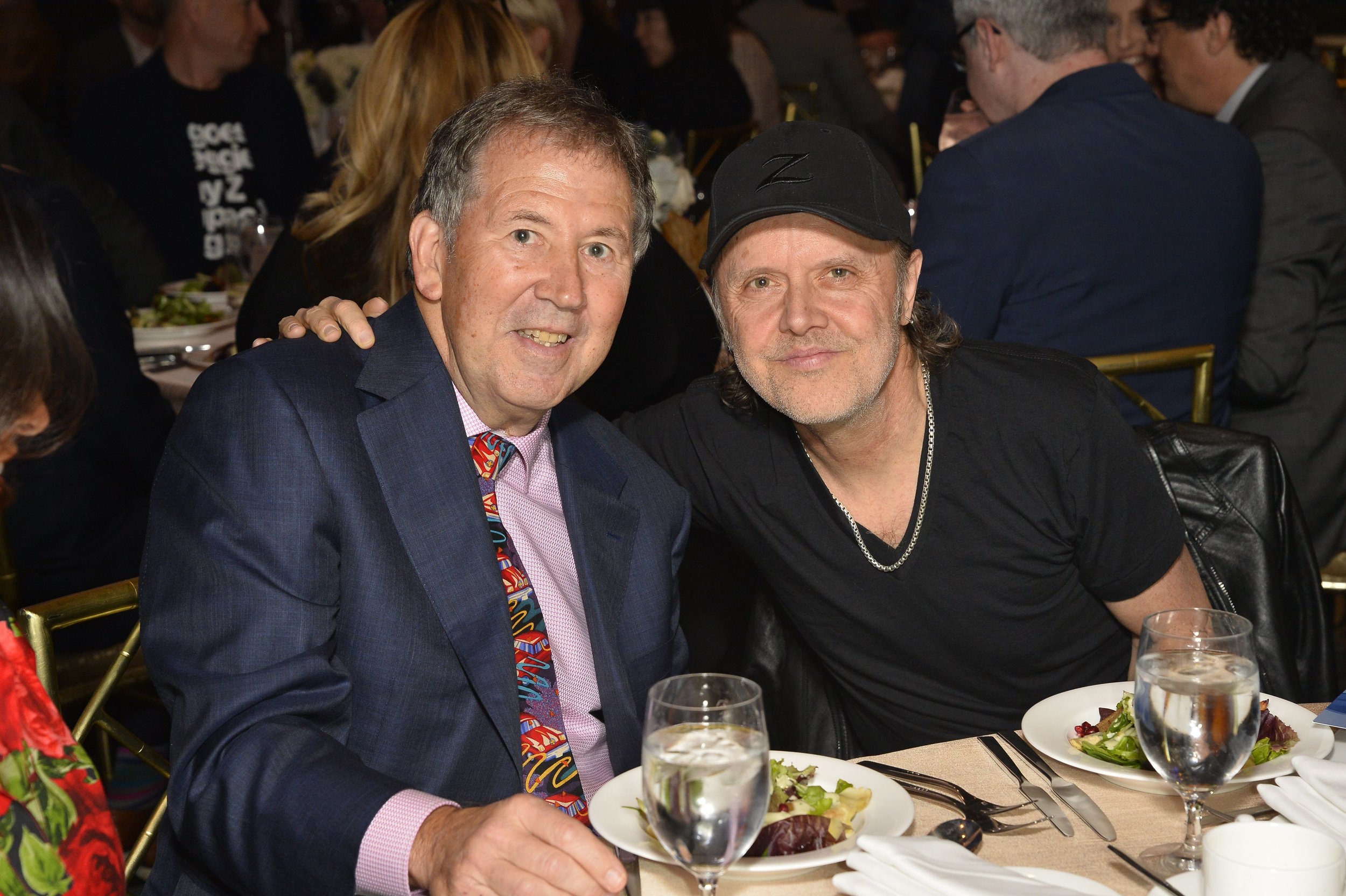  LOS ANGELES, CALIFORNIA - FEBRUARY 03: (L-R) Honoree Peter T. Paterno and Lars Ulrich attend the 25th Annual Entertainment Law Initiative during the 65th GRAMMY Awards on February 03, 2023 in Los Angeles, California. (Photo by Jerod Harris/Getty Ima