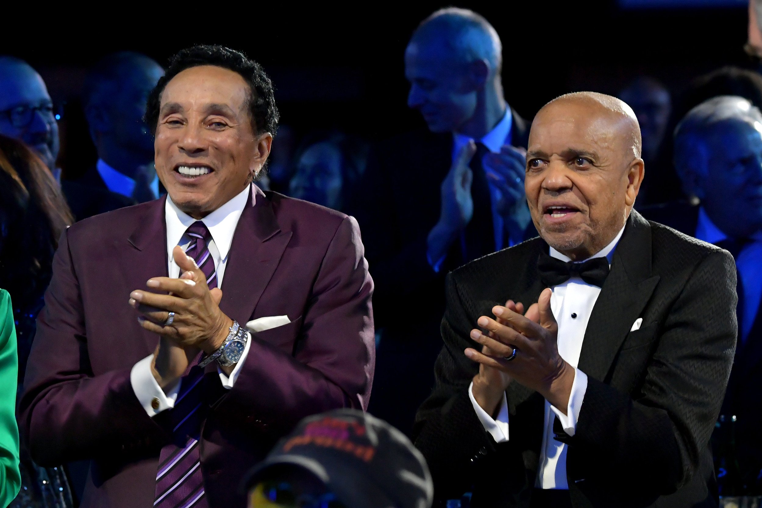 LOS ANGELES, CALIFORNIA - FEBRUARY 03: (L-R) Honorees Smokey Robinson and Berry Gordy attend MusiCares Persons of the Year Honoring Berry Gordy and Smokey Robinson at Los Angeles Convention Center on February 03, 2023 in Los Angeles, California. (Ph