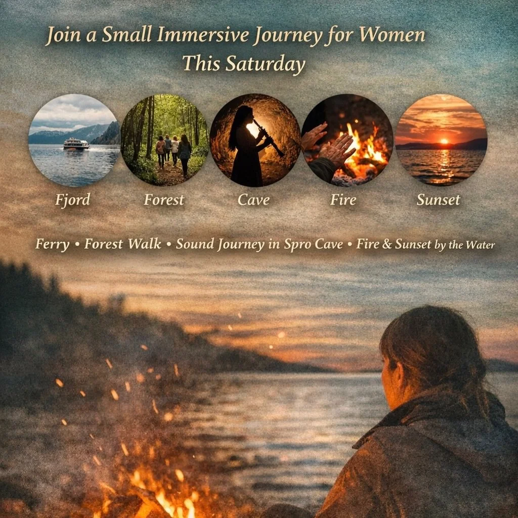 🌿 Siste sjanse til &aring; bli med

Denne l&oslash;rdagen inviterer vi til en helt spesiell opplevelse p&aring; Nesodden &ndash; en sanselig reise gjennom fjord, skog, grotte, ild og solnedgang.

Sammen krysser vi fjorden, g&aring;r en deep listenin