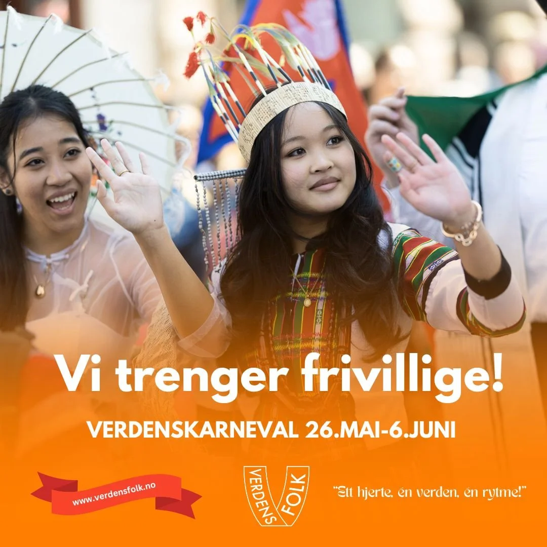 Vi trenger flere frivillige til festivalukene 26.05-6.06 og Verdenskarneval 6. juni! 🥳  Vil du m&oslash;te nye folk og bidra til &aring; synliggj&oslash;re kulturmangfoldet i Oslo og verden? Da kan det &aring; v&aelig;re frivillig under Verdenskarne