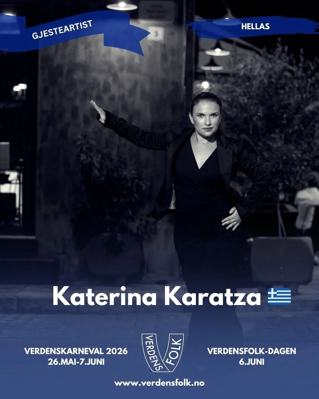 🇬🇷 Direkte fra Thessaloniki til Oslo &ndash; m&oslash;t Katerina Karatza p&aring; Verdenskarneval 2026! 💃🔥

Vi er stolte av &aring; &oslash;nske den internasjonalt anerkjente danseren, pedagogen og koreografen Katerina Karatza velkommen som festi