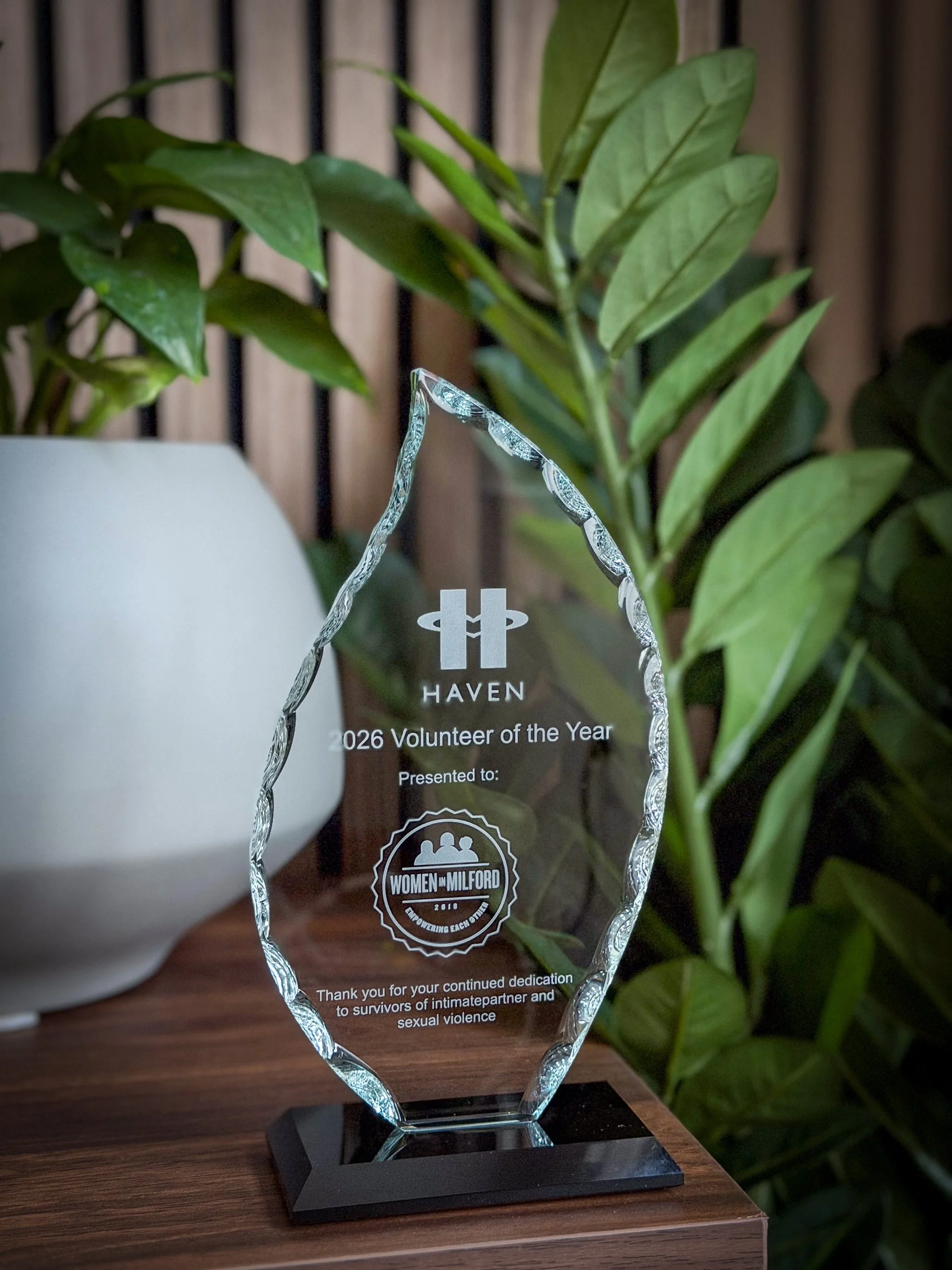Last night, Women In Milford was honored to receive the Volunteer of the Year Award at Haven&rsquo;s annual Gala. Marie Kelly accepted the award on behalf of the organization during a beautifully executed, heartfelt, and inspiring evening that reflec