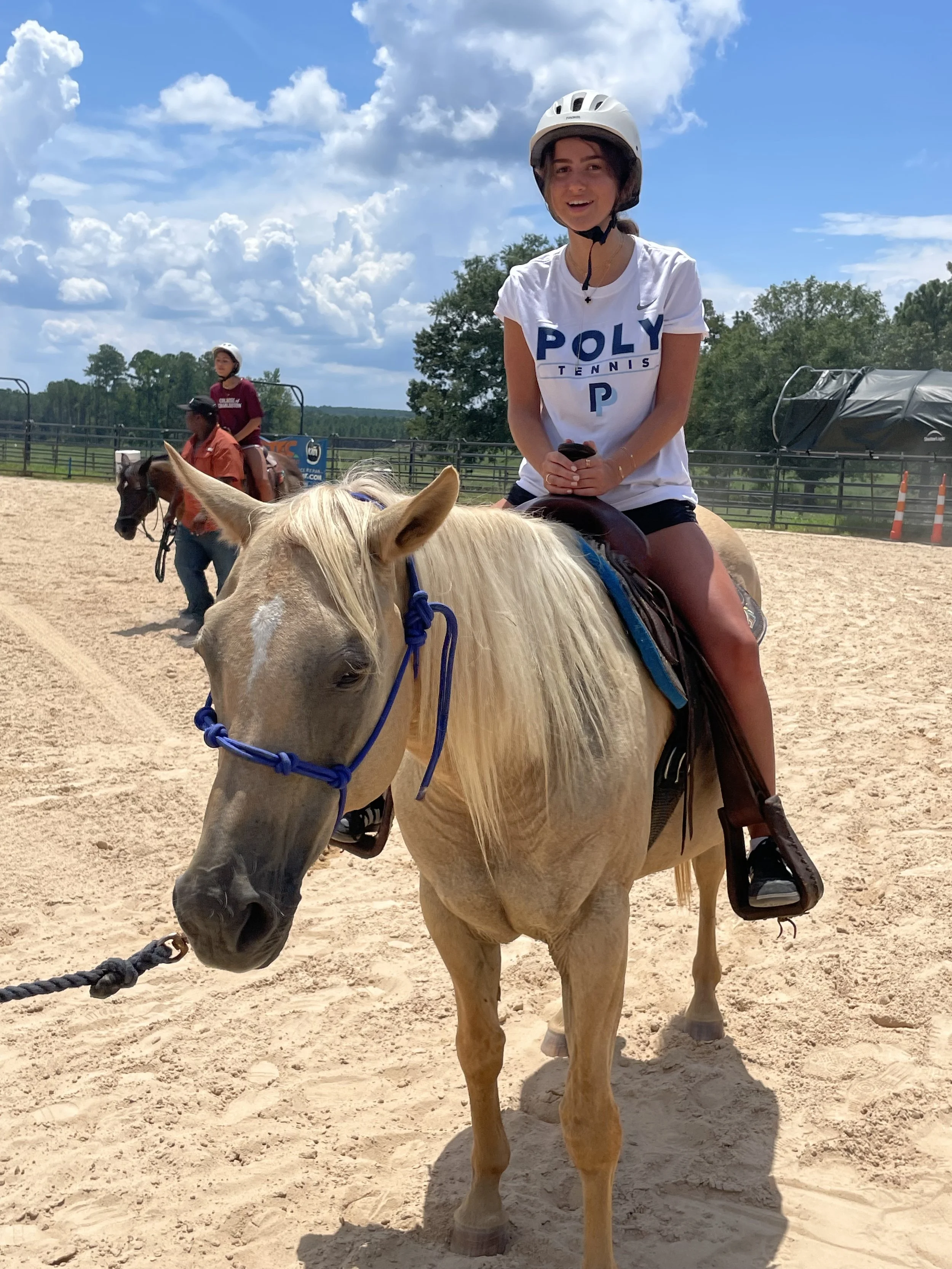 Riding horseback