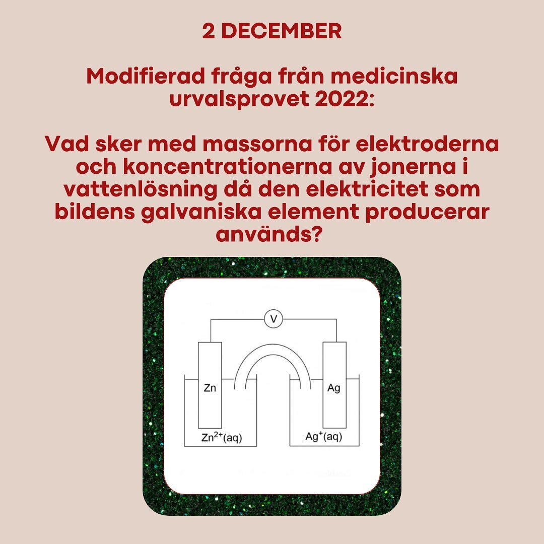 Lucka nummer 2! Idag f&aring;r ni v&auml;rma upp hj&auml;rnan med en kemiuppgift🧪Julius har levererat svaret, s&aring; n&auml;r ni funderat klart &auml;r det bara att swipea! Vi rekommenderar &auml;nd&aring; att inte kolla facit f&ouml;rr&auml;n man