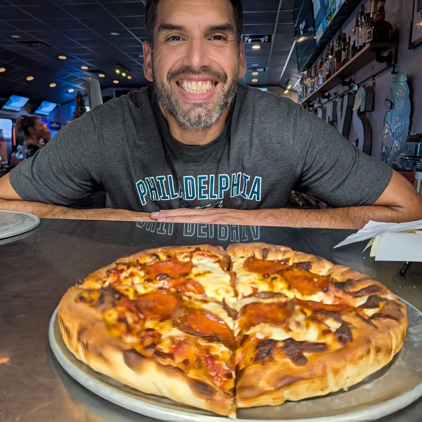 Rough Monday? Treat yourself to our new pan pizza&mdash;it&rsquo;s already a fan favorite! 🍕And if pizza doesn&rsquo;t turn your day around, Vinnie&rsquo;s beautiful smile definitely will. 😁 Bar opens at 5, pool tourney at 8! 🎱

#cutestdudeintown 