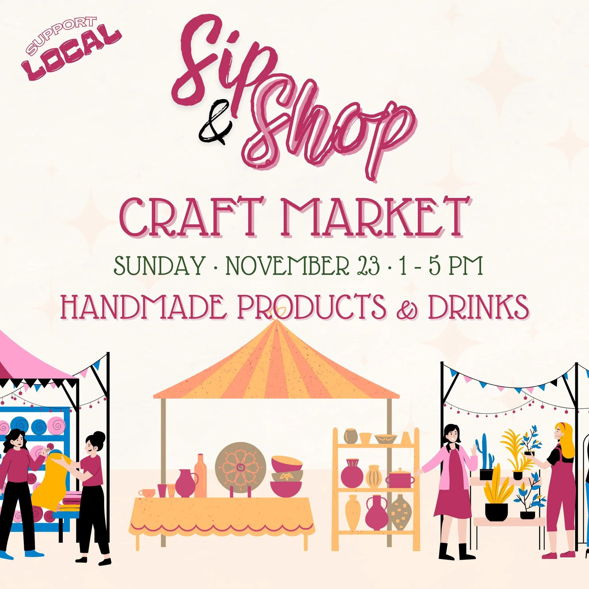Shop small, sip local! 💚
Join us at Bogeys on Sunday, Nov 23 (1&ndash;5PM) for our Sip &amp; Shop Craft Market!
Find the perfect handmade gifts just in time for the holidays!
🎁 Each vendor will have 3 free drink tickets to give to their first 3 sho