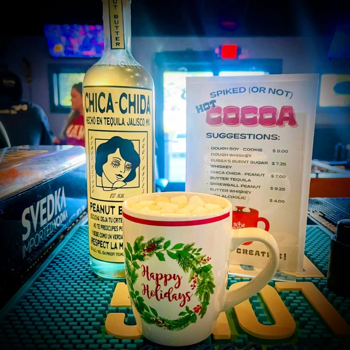 Cold outside? We&rsquo;ve got you covered. ❄️
Jeff&rsquo;s homemade hot cocoa is officially here and it&rsquo;s the perfect way to warm up!

Pair it with an assortment of delicious boozes &mdash; our personal favorite: Chica Chida Peanut Butter Tequi