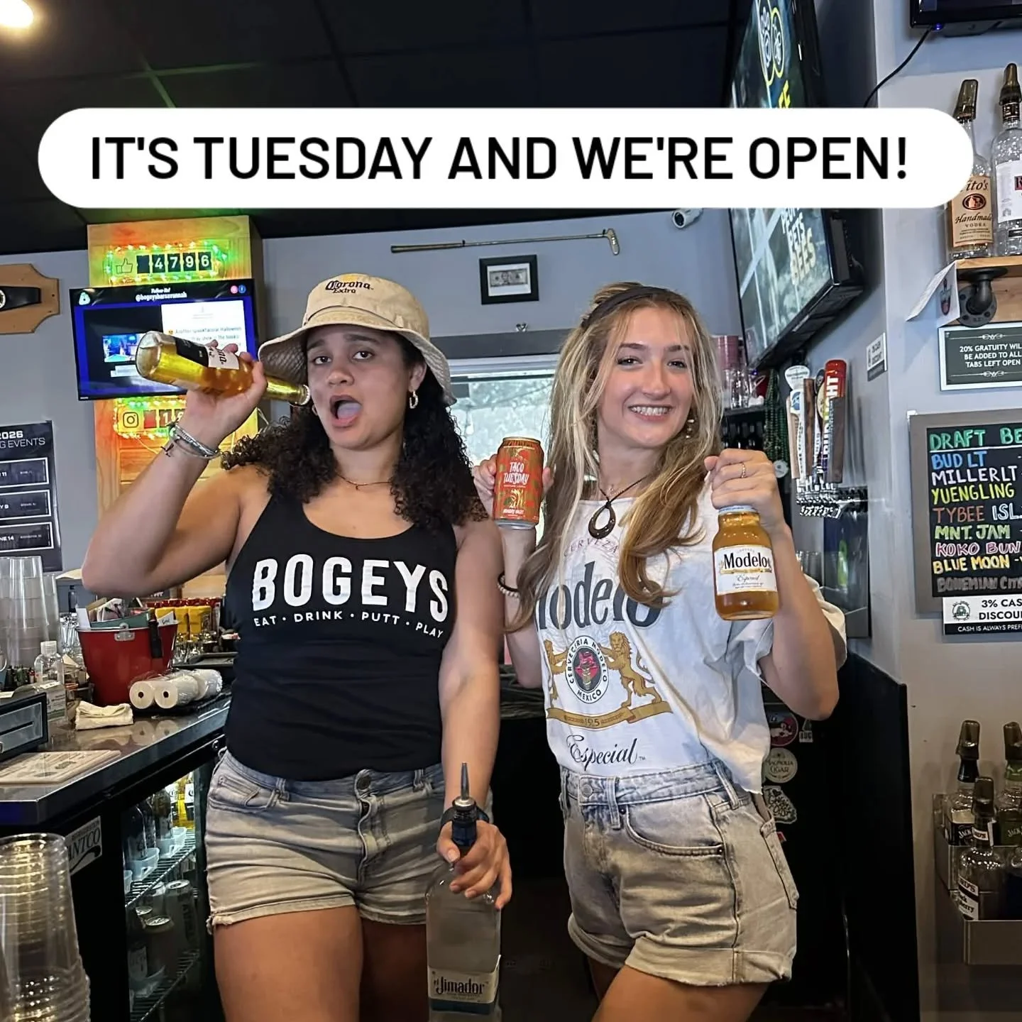 It's Tuesday. We're open! We have the cutestiest patootiest staff behind the bar. Come chill!
