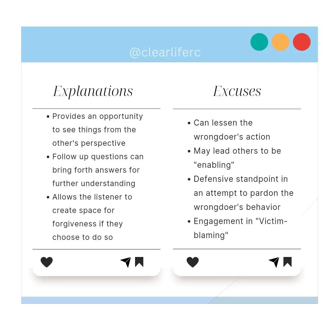 Explanations vs Excuses

Many people misunderstand the definition between excuses and explanations. The next time you are experiencing relational conflict, keep in mind the difference to improve your dynamics.

#couplestherapy #couplestherapist #marr